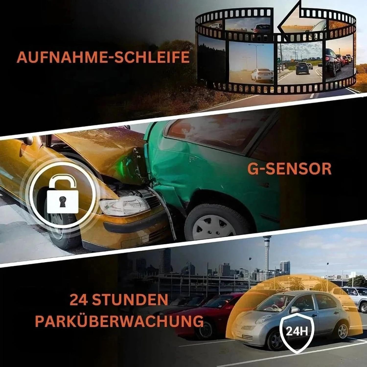 Athlix 4k Dual Dashcam Weitwinkel-Front & Rückkamera und Nachtsicht Dashcam (24 Std. Parküberwachung, 170°-Weitwinkel, Loop-Aufnahme)