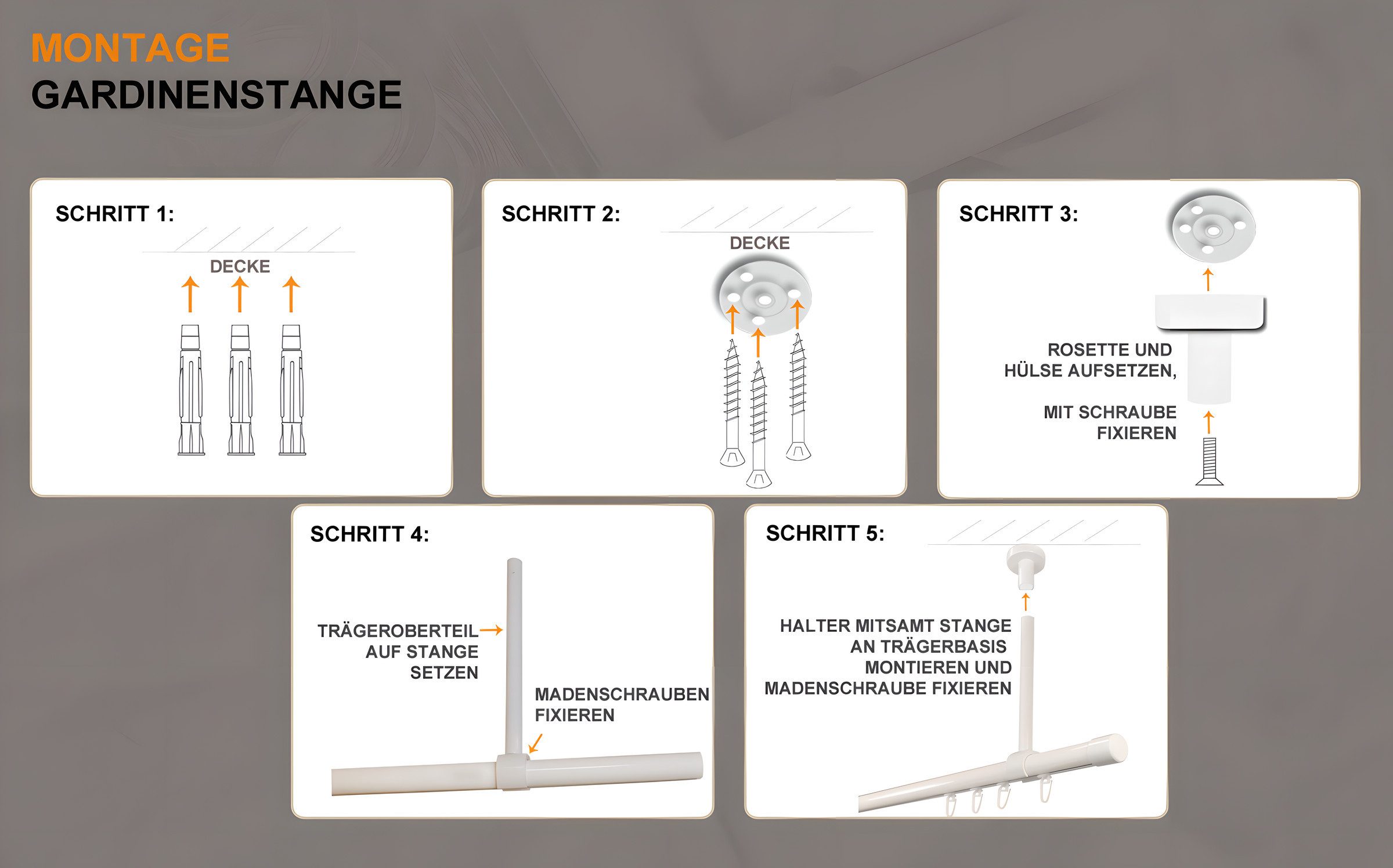 iso-design Gardinenstangenhalter Deckenträger für 20 mm Gardinenstangen großer Deckenabstand kürzbar, 20 mm, (1 Stück), Deckenabstand mit Metallsäge kürzbar