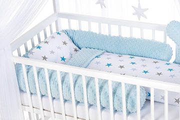 Babyhafen Babybett Hausbett Kinderbett 120x60 Matratze Minky Bettset Sterne Rosa Blau, Komplettbettset