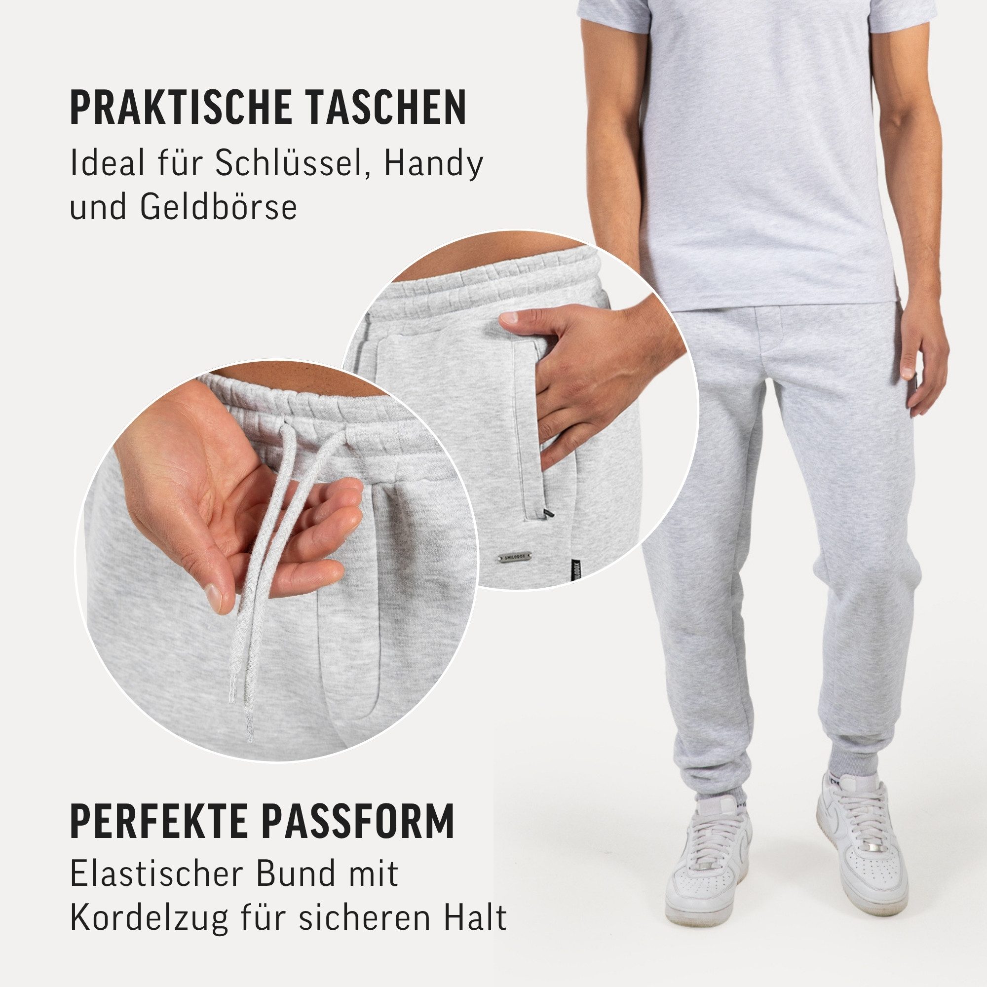 Smilodox Jogginghose Ilyas, Regular Fit Sweathose, Taschen, Metalllabel, weiches Material Jogger Kordelzug am Bund Bequeme Freizeithose Streetstyle Alltag – Bild 5 von 5