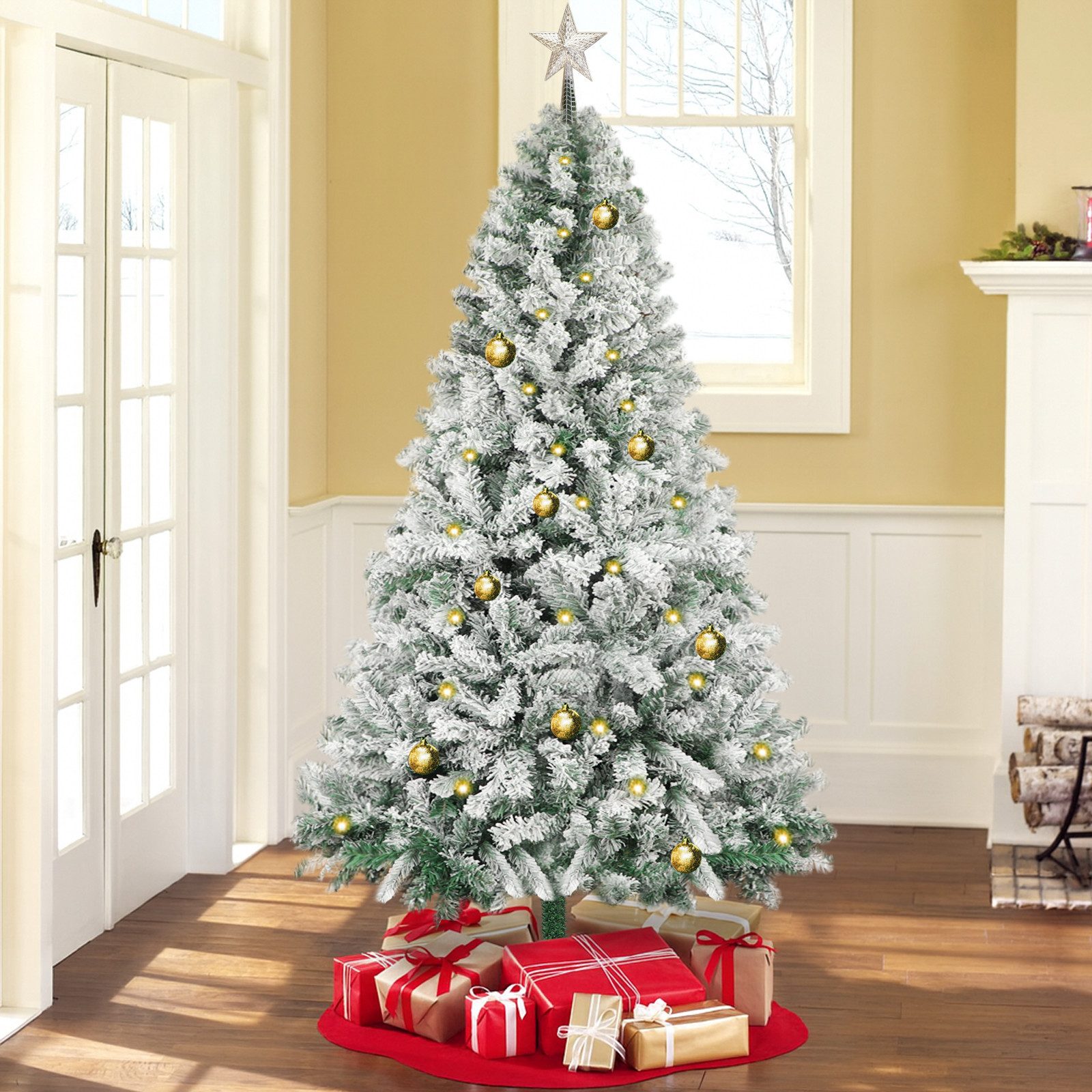 ZMH Künstlicher Weihnachtsbaum 210CM Grün-Weiß PVC- und Pe-Weihnachtsbäume Wohnzirmmer, hybrider automatischer Kupplungsbaum
