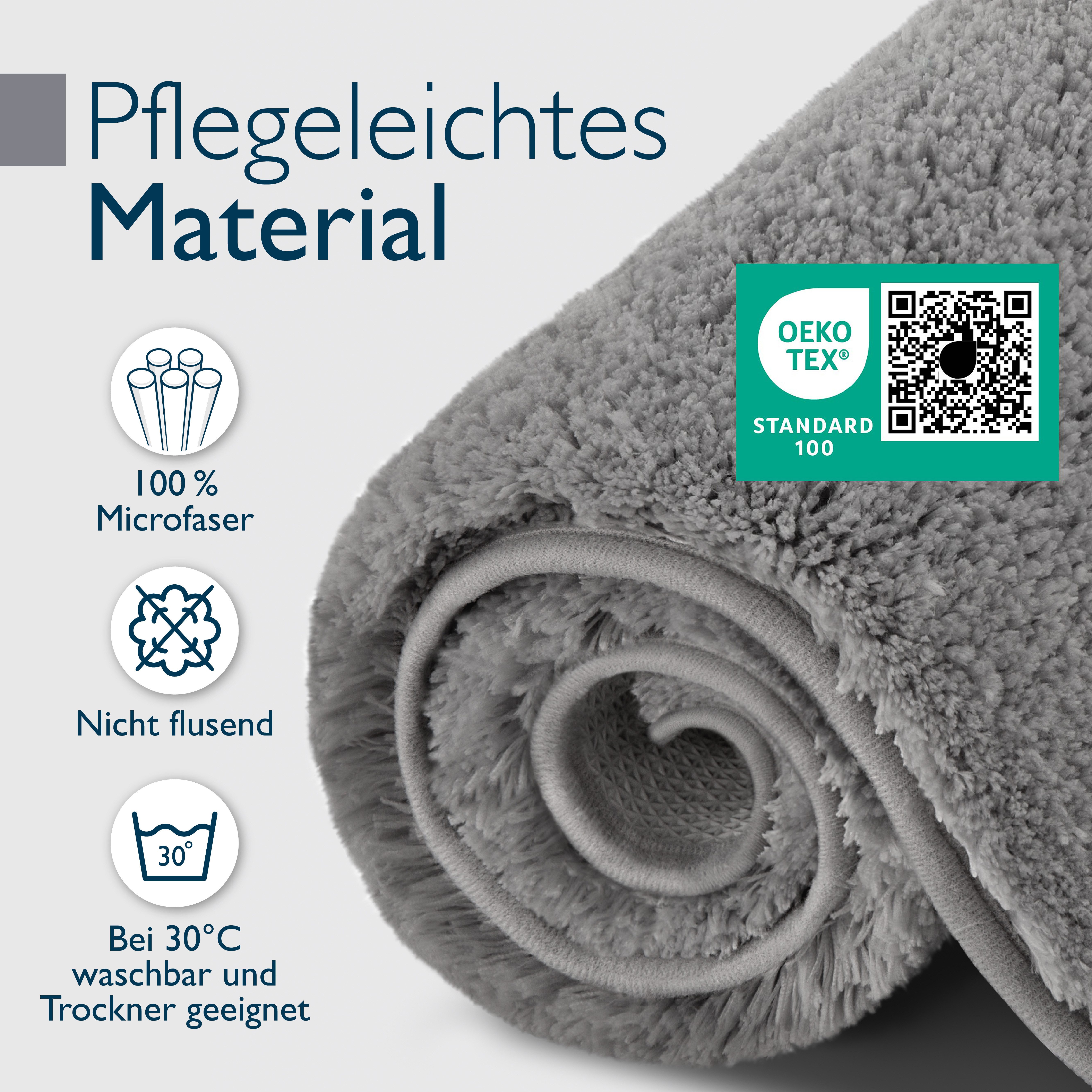 Beautissu Badematte Badematte rutschfest BeauMare FL, 60x50cm, Grau, Höhe 30 mm, Polyester, 60x50 cm Duschvorleger Hochflor Badteppich rutschfest Waschbar Shagg – Bild 5 von 5