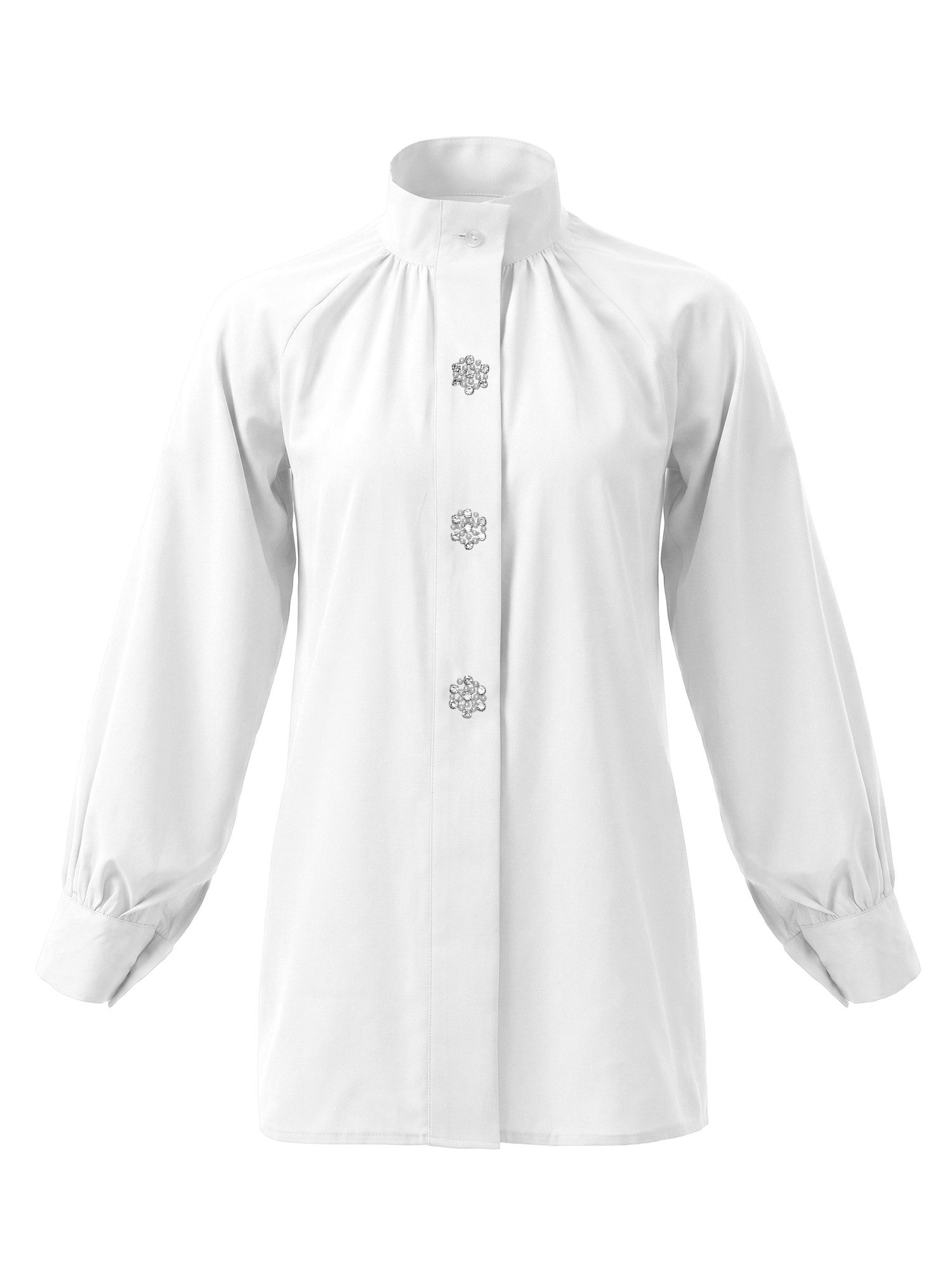 Blusentop Damen Langarm Bluse mit gerafftem Stehkragen