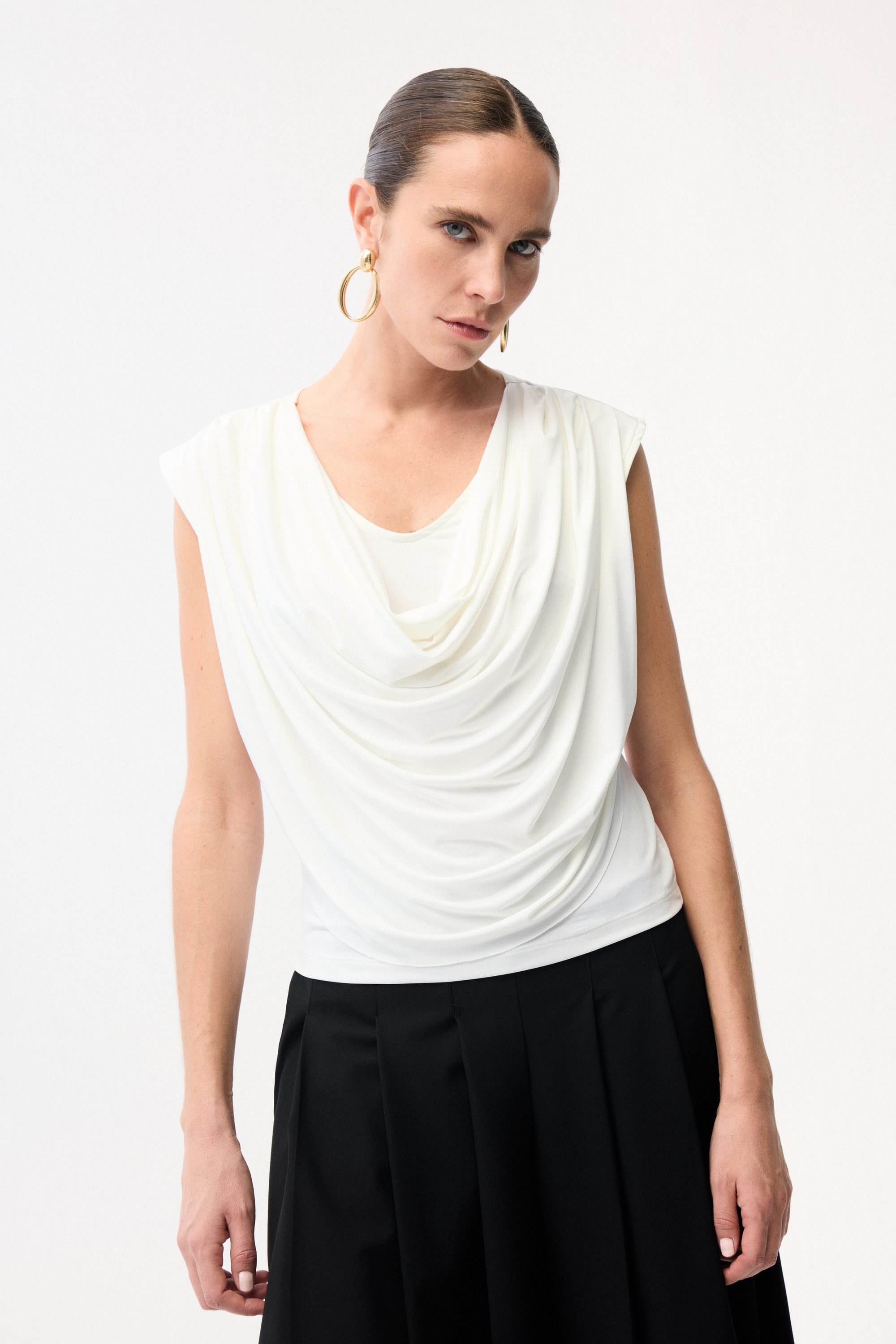 adL Blusentop Ärmellose Bluse mit Wasserfallausschnitt