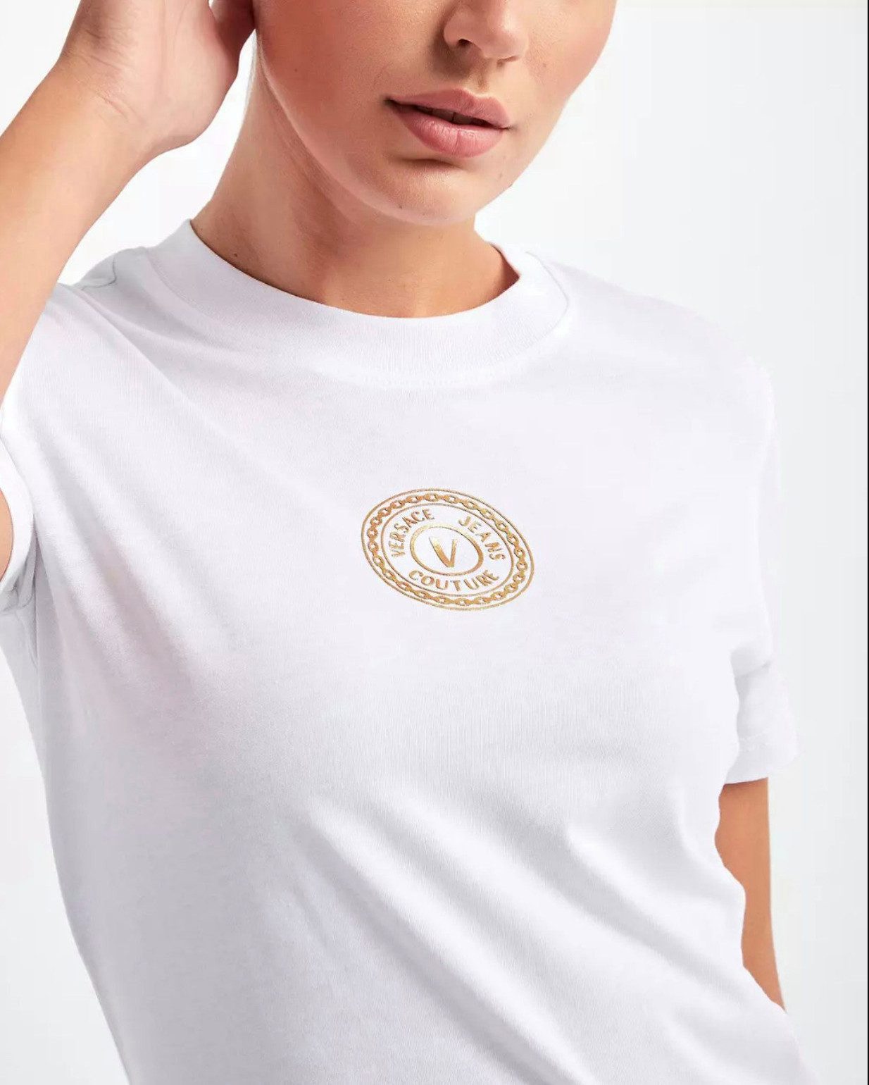 Versace Jeans Couture Shirtkleid Kleid V LOGO ShirtKleid Dress Minikleid PartyKleid Dress T-shirt V-Emblem-Logoprint - Kurzärmelig - Jersey-T-Shirt-Kleid