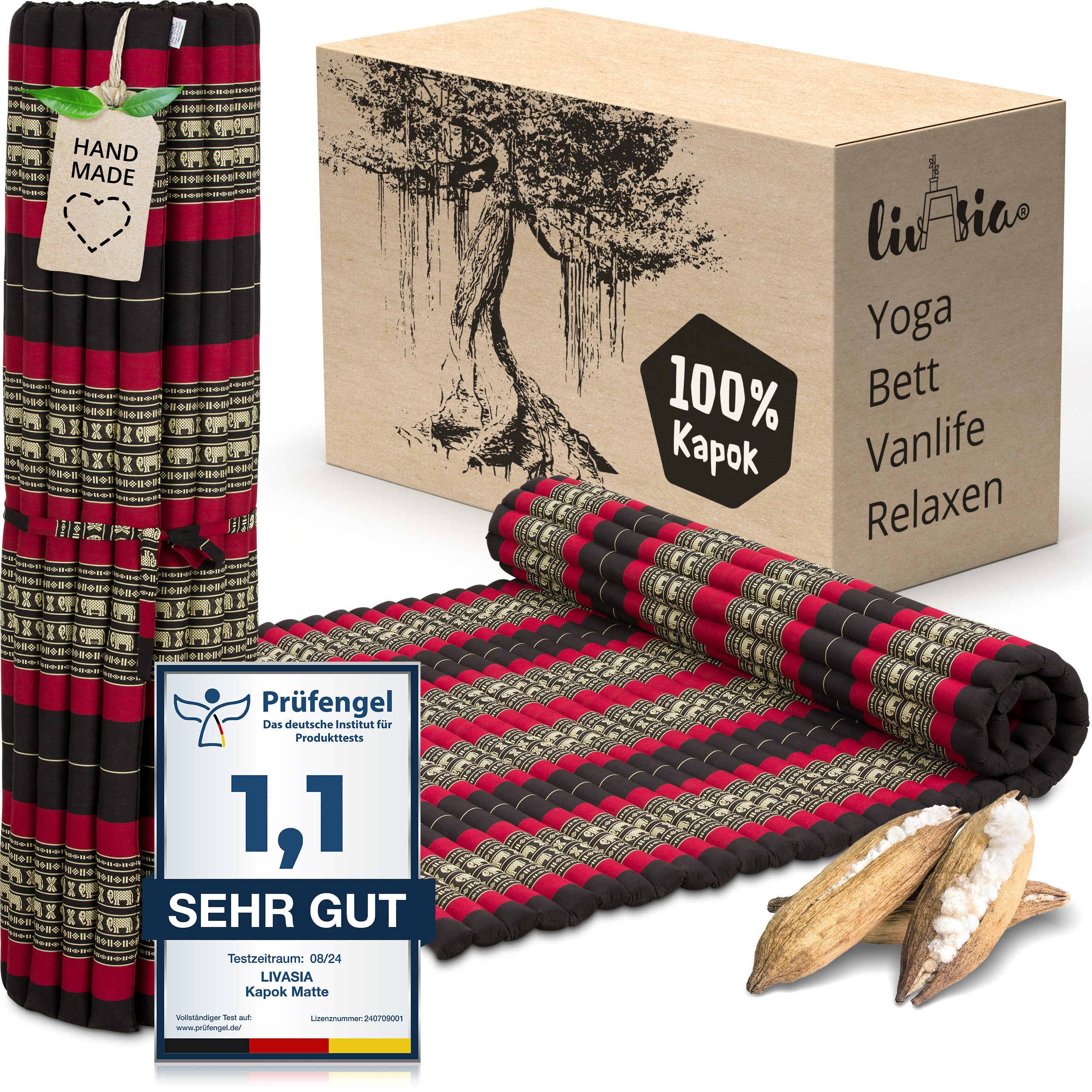 Reisebett-Matratzen Rollmatte 145 cm breit, vegan und handgefertigt, 205x145x4,5cm, livasia, 4.5 cm hoch, Kapok