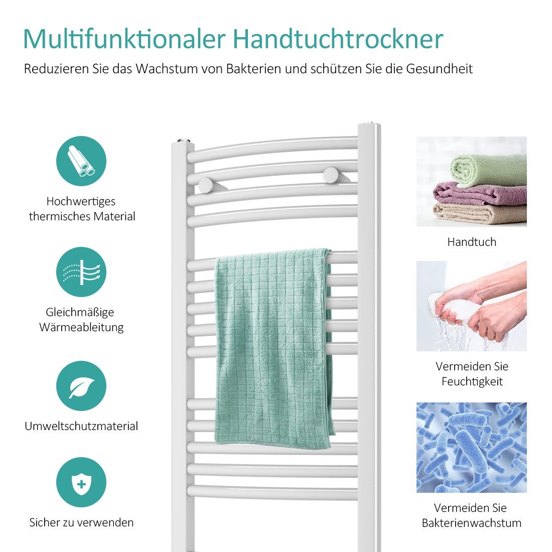 EMKE Elektrischer Badheizkörper Handtuchwärmer mit Thermostat, Gebogen Weiß günstig online kaufen