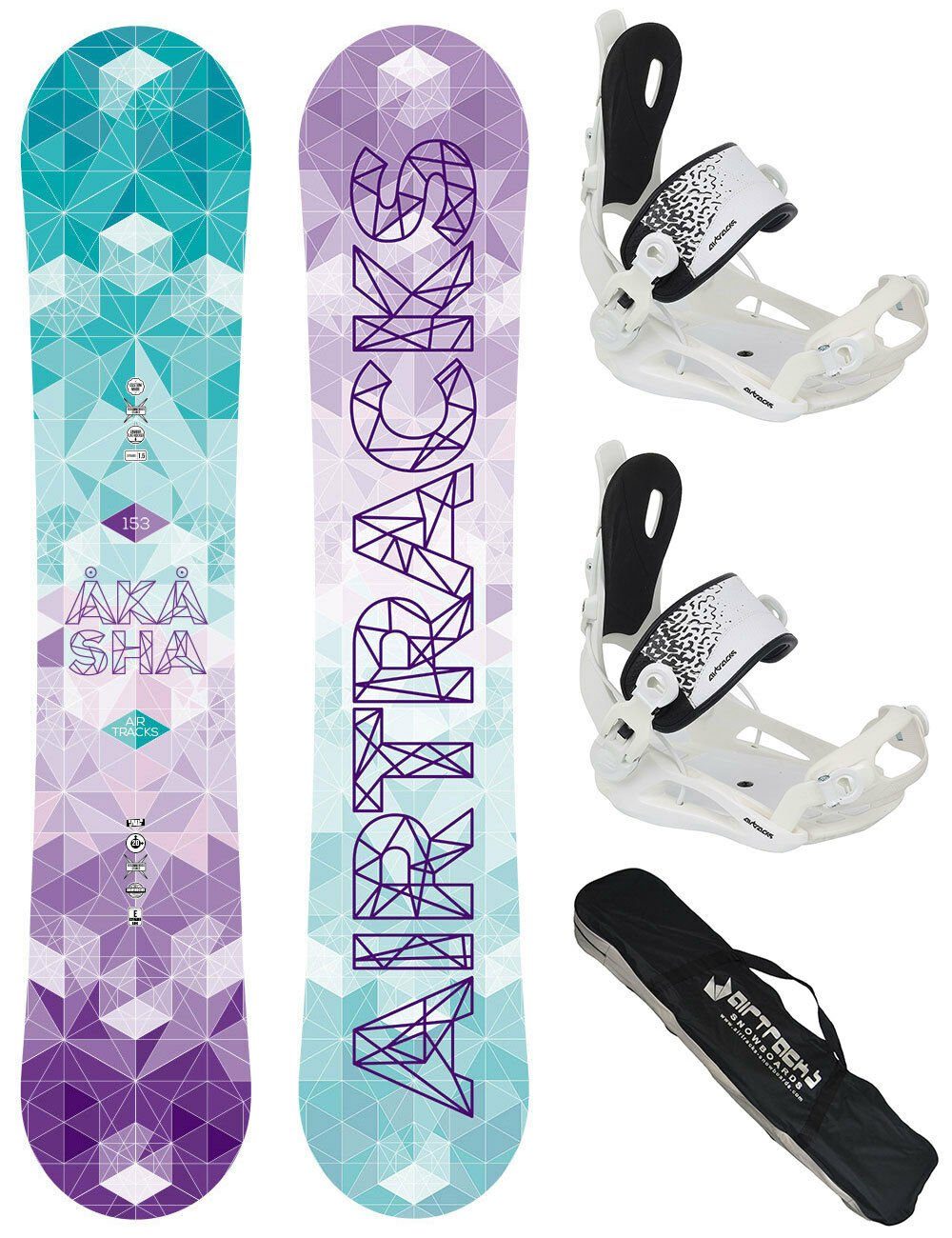 Airtracks Snowboard Damen Snowboard Set Akasha (3er-Pack), Snowboard Akasha + Bindung Master W + Sb Bag / 144 147 150 153 cm