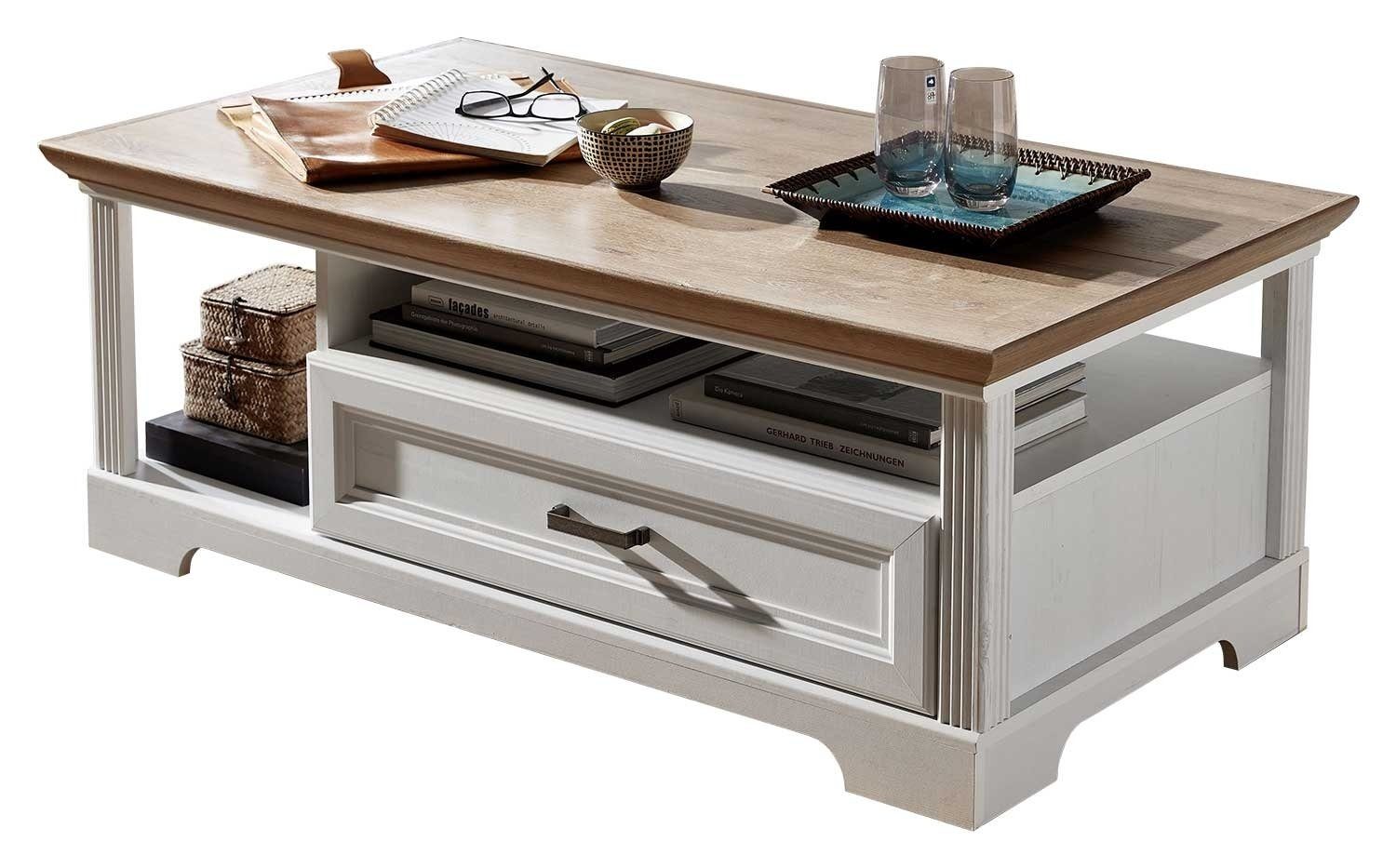 Innostyle Couchtisch JASMIN, 120 x 67 cm, mit Schublade, mit 2 Ablagen, Artisan Eiche Dekor, Pinie Dekor