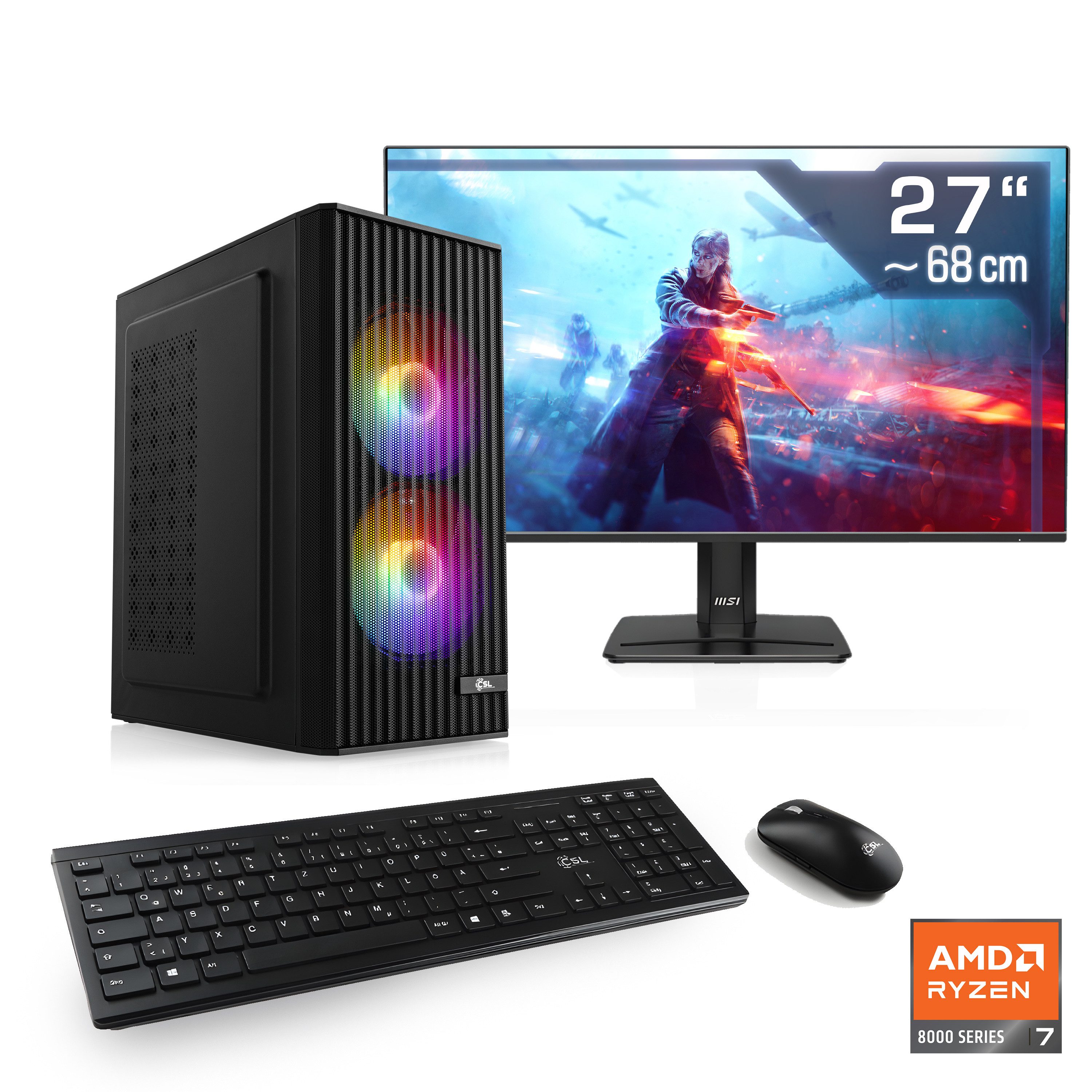 CSL Spectrum V25285W PC-Komplettsystem (27", AMD Ryzen 7 8700F, GeForce RTX 3050, 32 GB RAM, 1000 GB SSD)