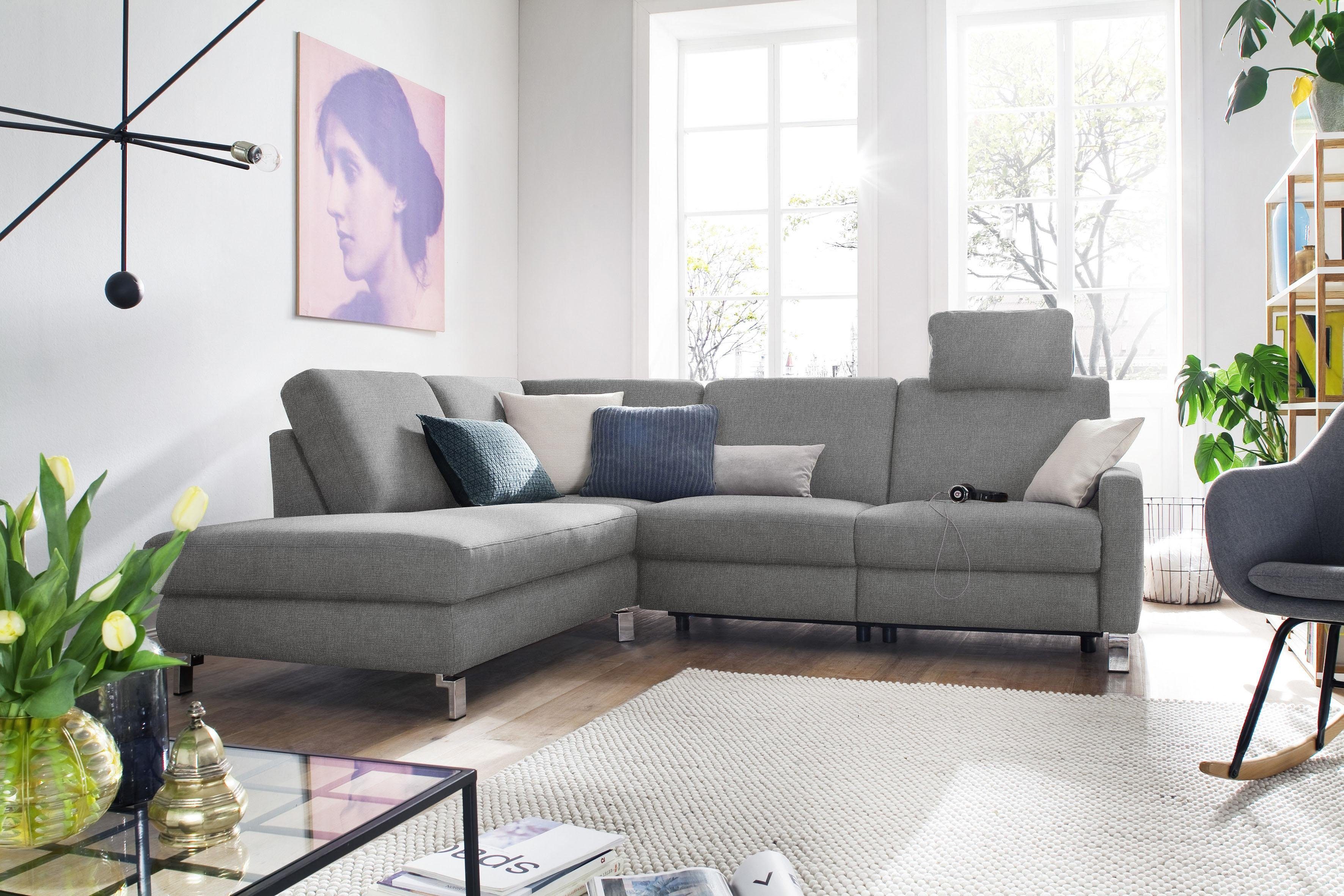 3C Candy Ecksofa Mainau modern und elegant, mit gutem Sitzkomfort, L-Form, wahlweise mit elektrischer Relaxfunktion, Federkern