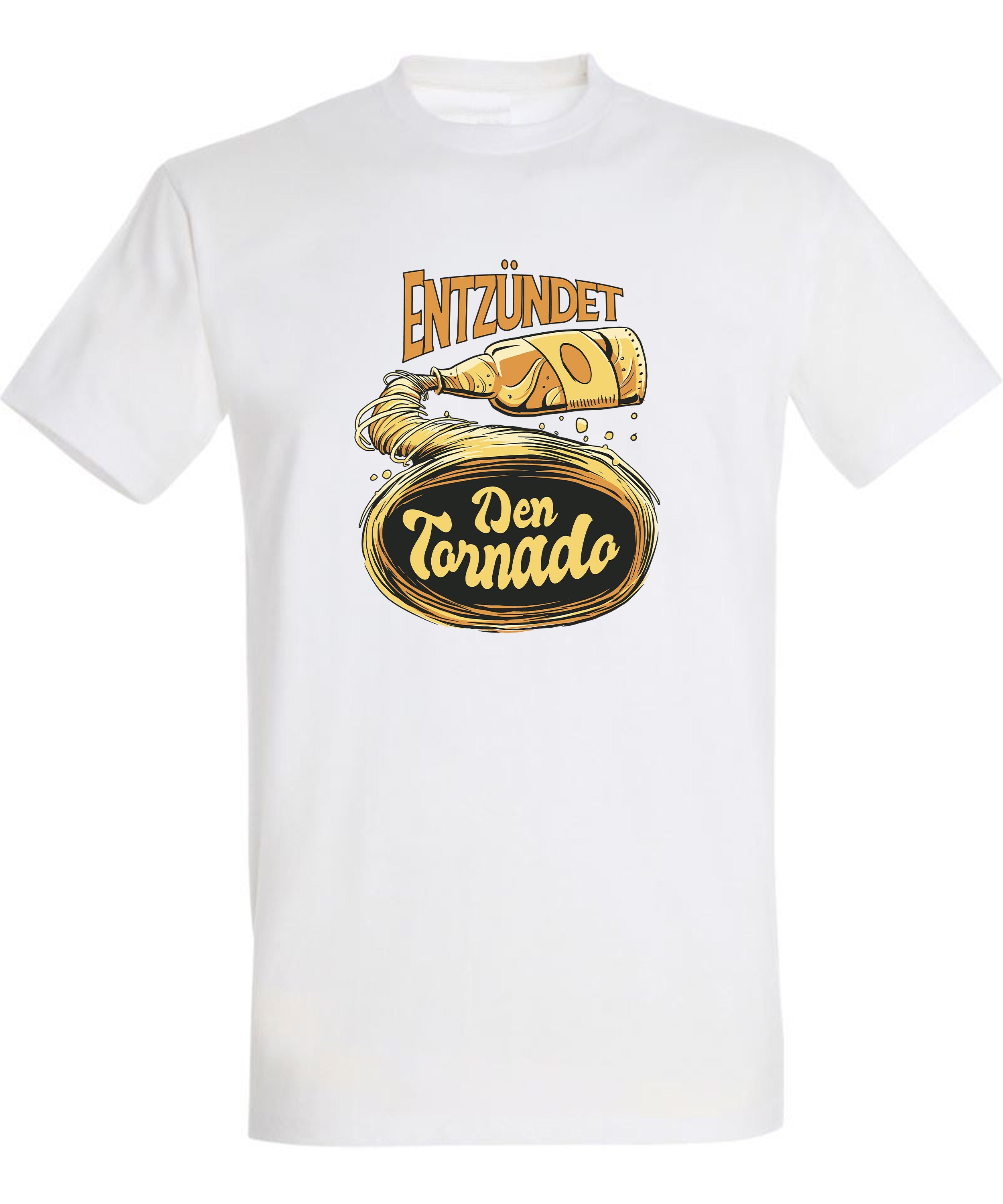 MyDesign24 T-Shirt Herren mit Entzündet Baumwollshirt - Fun Print i302 weiss Shirt den Aufdruck Fit, Regular Trinkshirt Oktoberfest Tornado