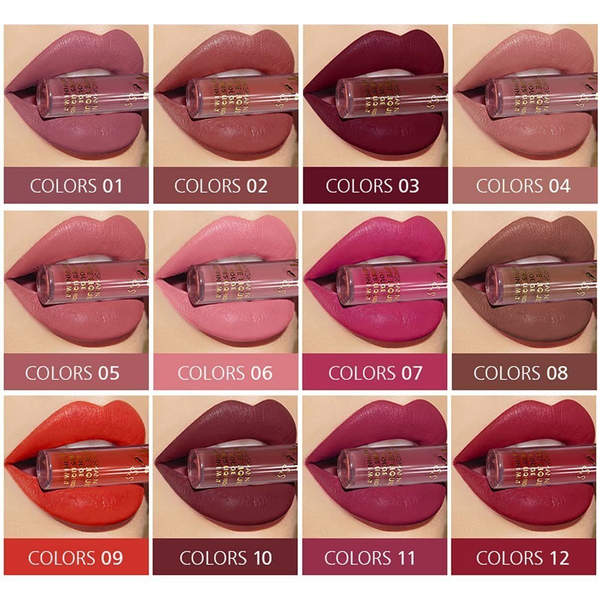 POCHUMIDUU Lippenstift-Set 12-teiliges Lippenstift-Set,flüssiger Lipgloss, samtiger Lippenstift