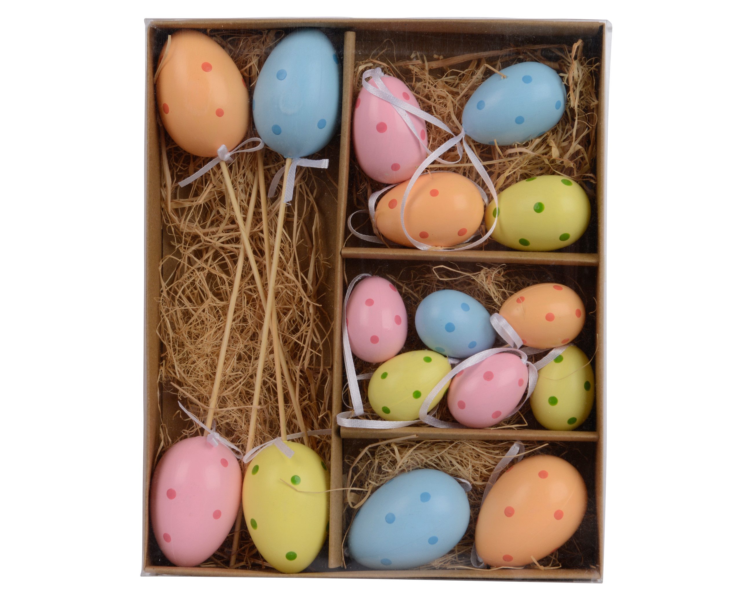 Decoris season decorations Osterei, Ostereier zum Aufhängen und Stecken 16er Set bruchfest mit Punkten