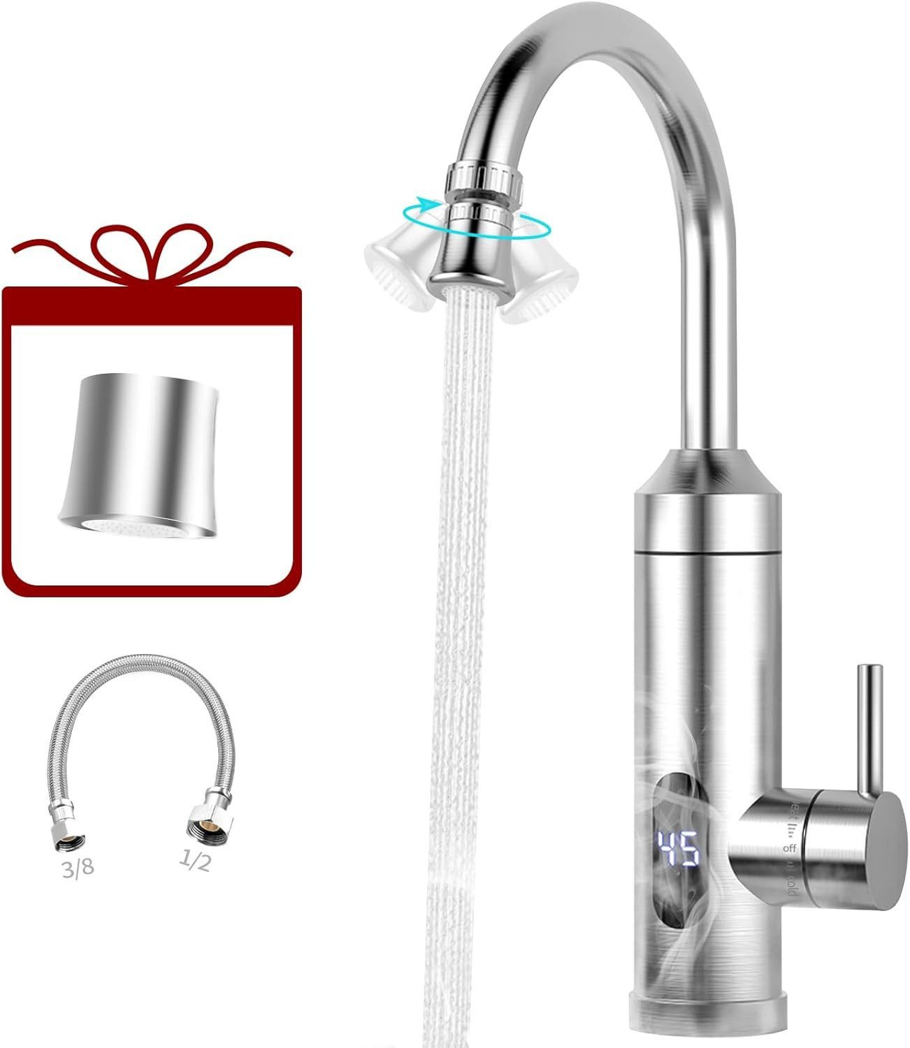 Vivitar Durchlauferhitzer 230V Küchenarmatur Edelstahl mit LED-Temperaturan günstig online kaufen