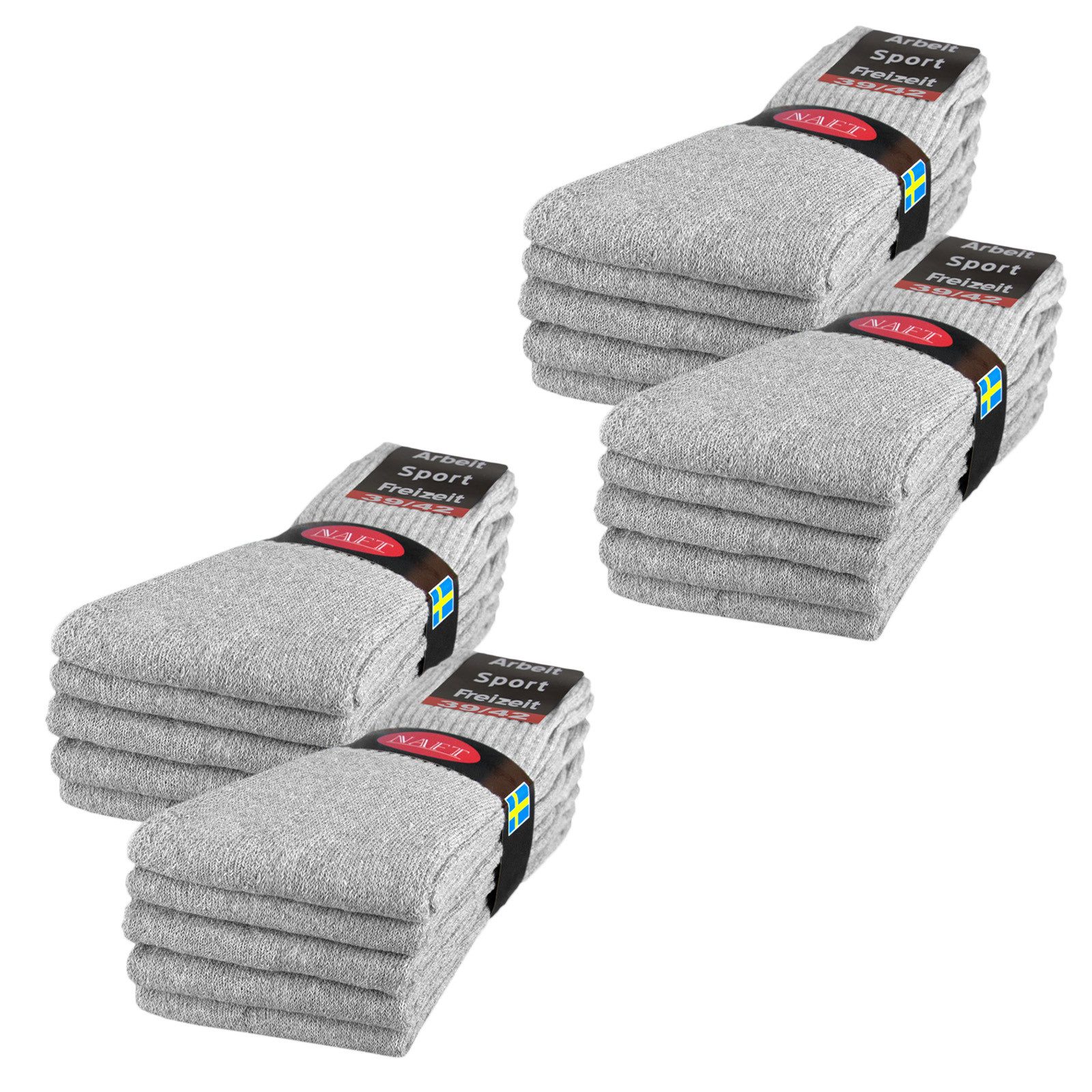 sockenkauf24 Tennissocken 10, 20, 30 Paar Sportsocken Arbeitssocken Herren & Damen (Hellgrau, 20-Paar, 43-46) Socken Baumwolle 10100