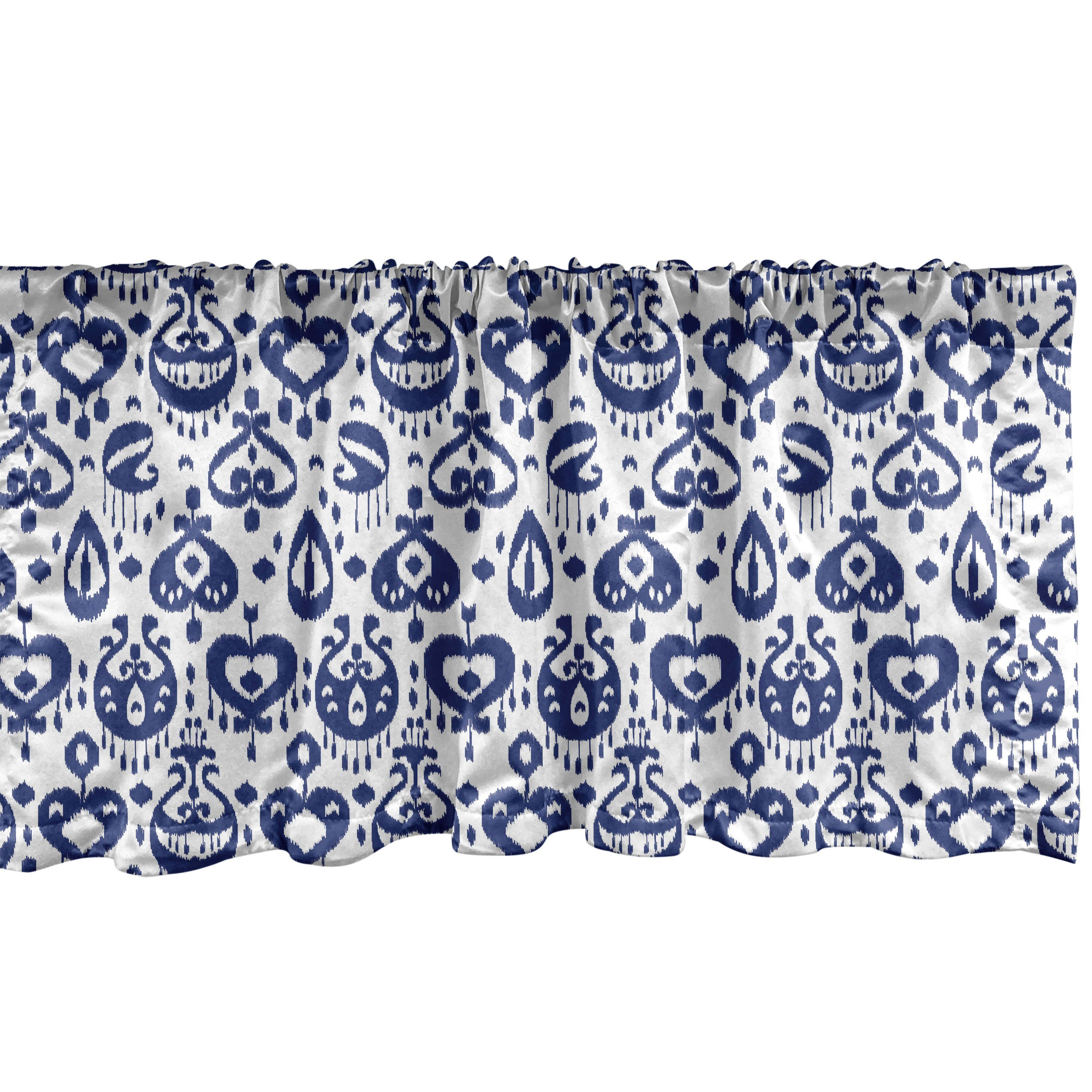 Stangentasche, Abakuhaus, Navy Vintage Volant blau Schlafzimmer Vorhang mit für Dekor Küche Scheibengardine Microfaser, Ikat