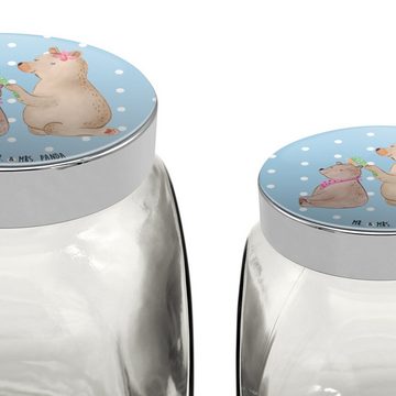 Mr. & Mrs. Panda Vorratsglas L 870ml Bär Kind - Blau Pastell - Geschenk, Familie, Muttertag, Haare, Premium Glas, (1-tlg), Exklusive Motive