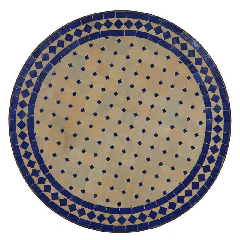 Casa Moro Gartentisch Marokkanischer Mosaiktisch Ø 60 cm rund Blau Terrakotta (Mosaik Beistelltisch Bistrotisch Balkontisch, MT2031), mit Gestell Höhe 73 cm, Kunsthandwerk aus Marrakesch