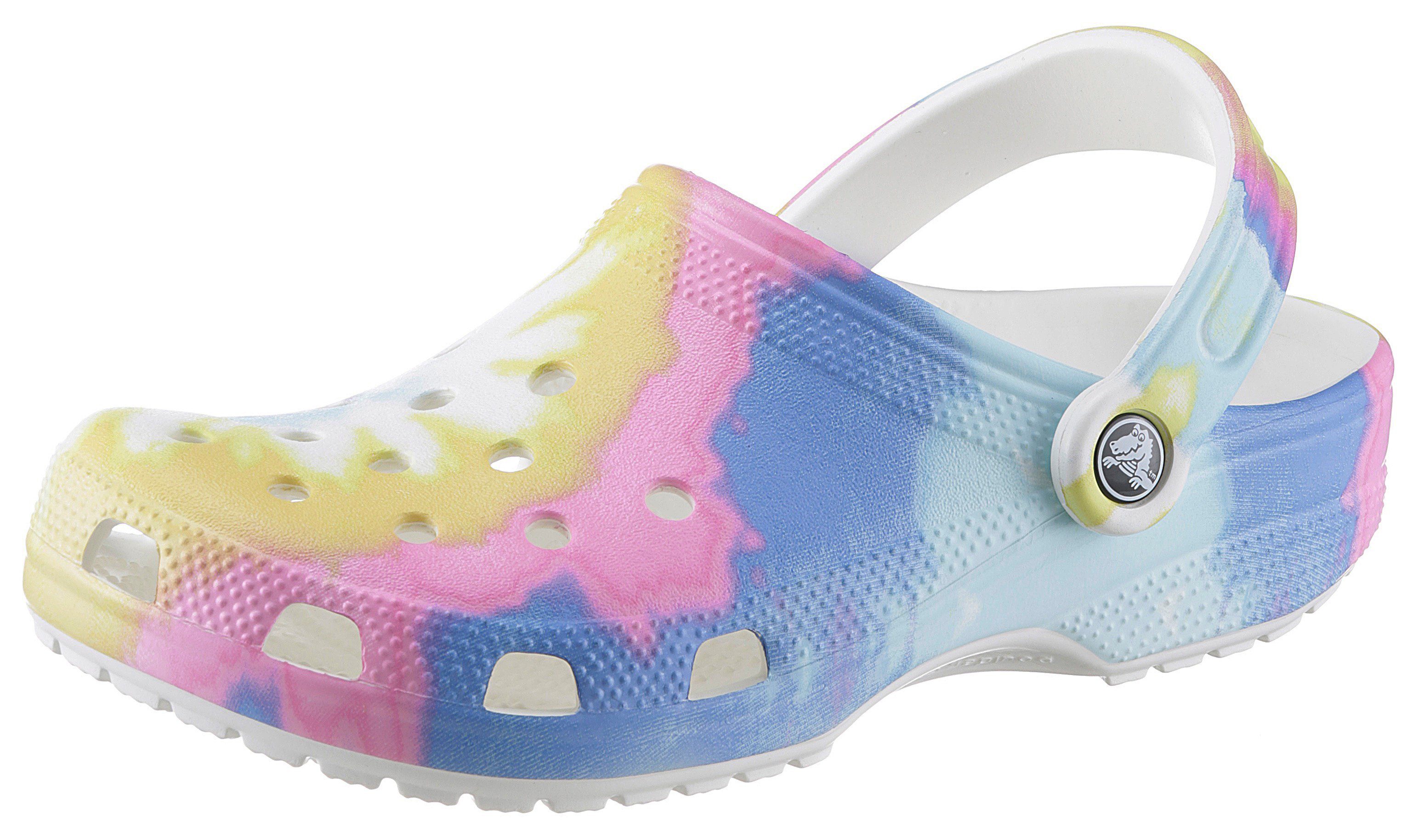 tie dye graphic crocs