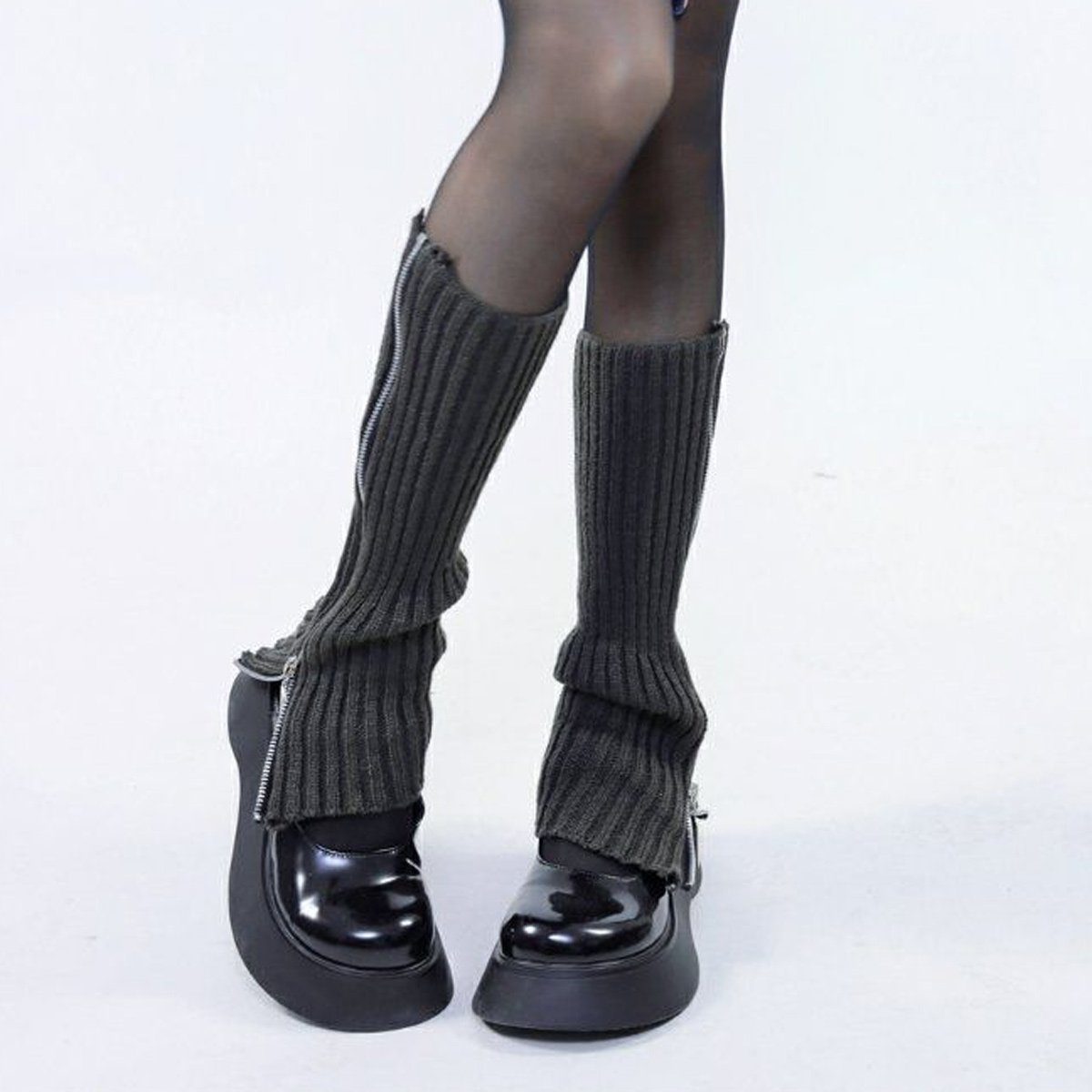Beinstulpen Lolita Socken gestrickte lange Jormftte Zehensocken Dunkelgrau Beinstulpen Kniehohe Damen