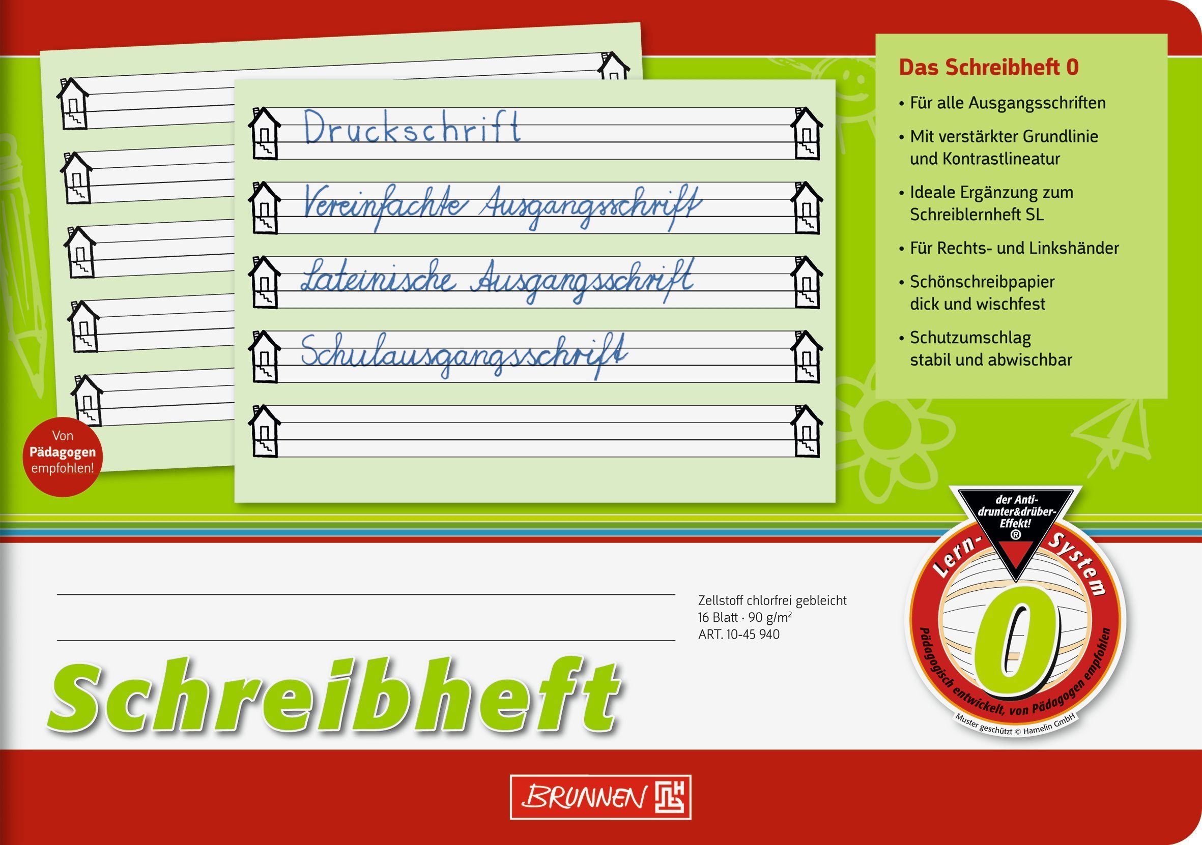 BRUNNEN Schulheft Schreiblernheft Lineatur 0, DIN A5 quer ab 1. Klasse