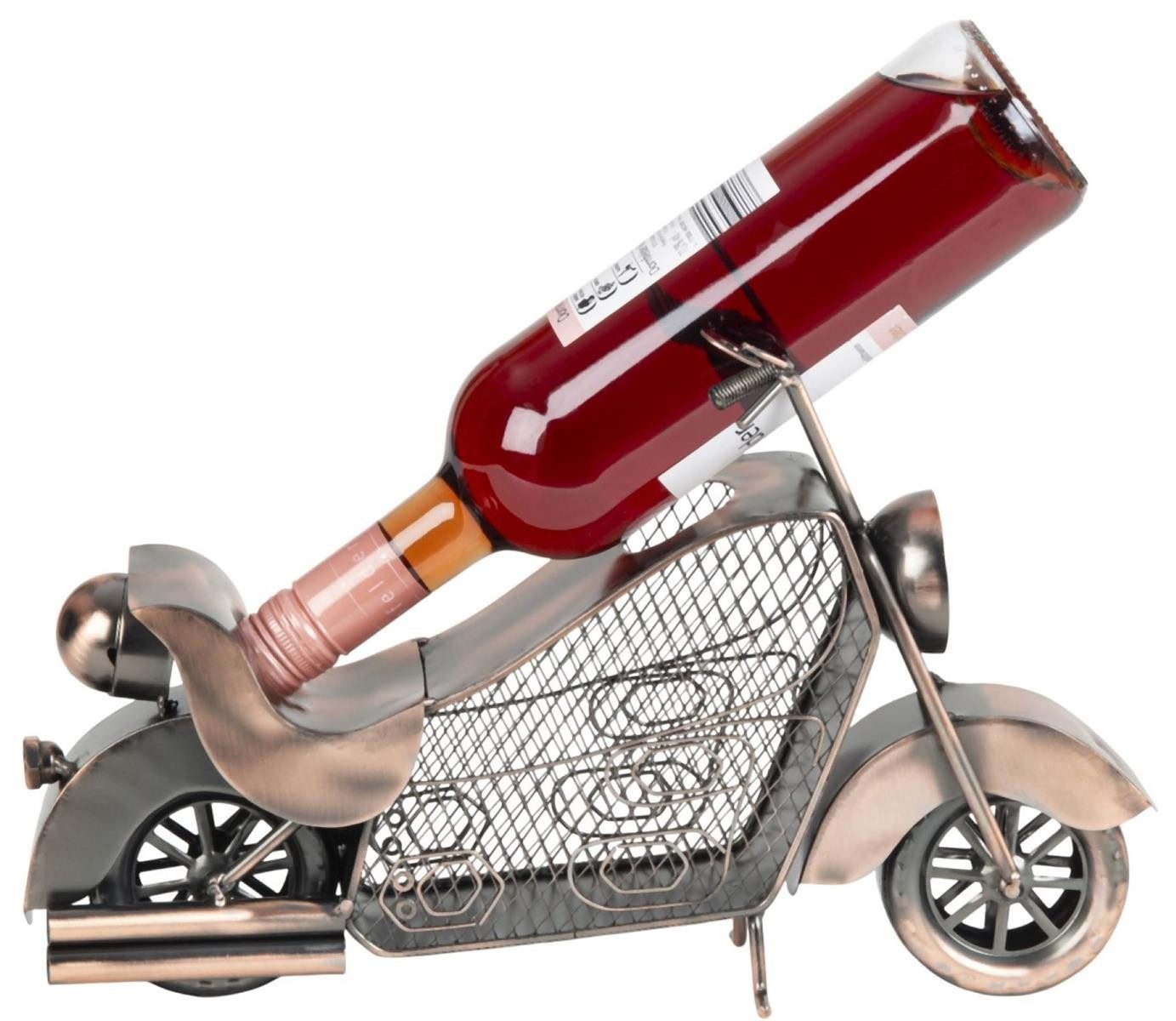 Geschenkestadl Weinflaschenhalter Flaschenhalter Motorrad Metall bronzefinish 36cm Weinflaschen, (1-St)