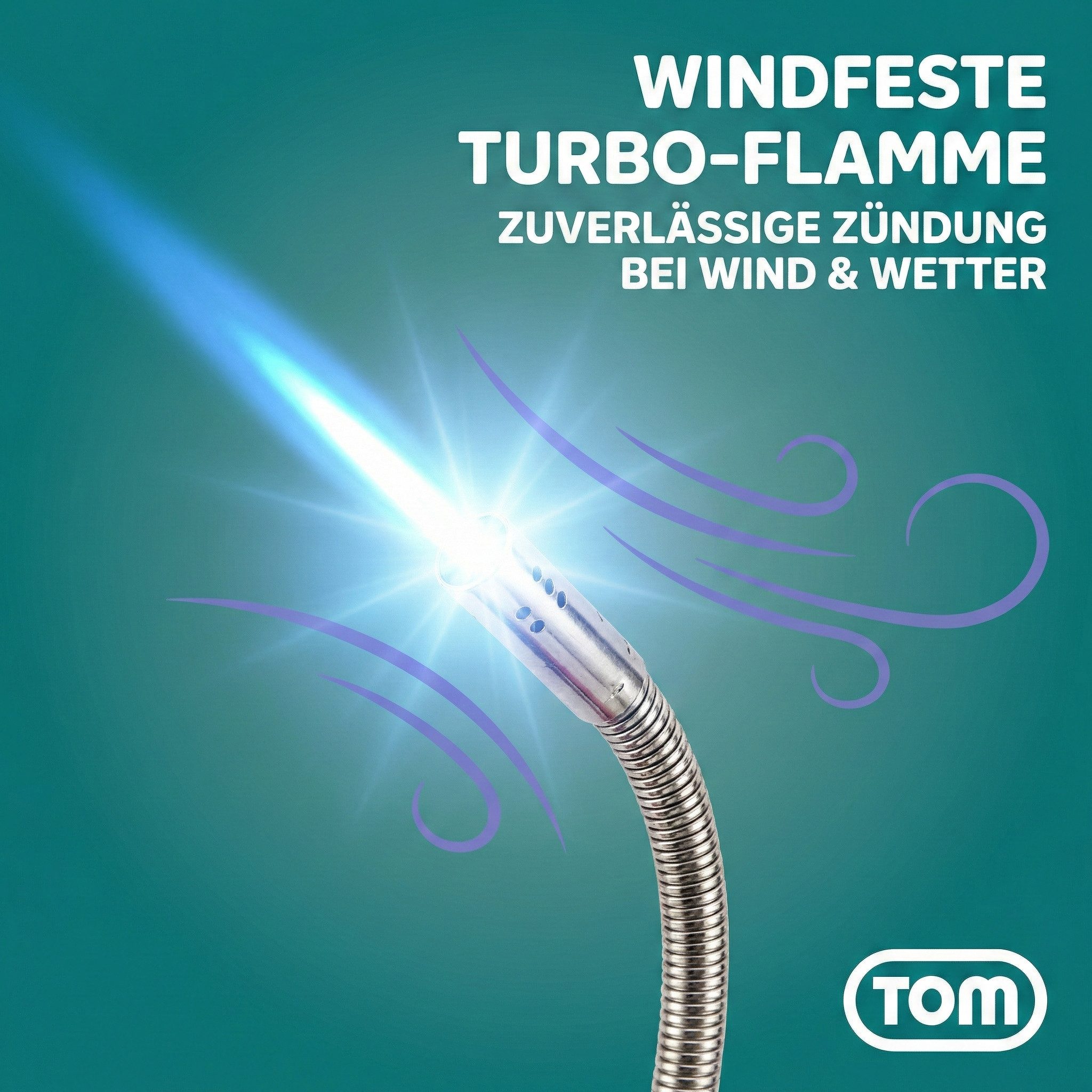 TOM Feuerzeuge 4 x Stabfeuerzeug Nachfüllbar Sturmfeuerzeug Flexibler Stab (4-St), 29 cm - Turbo Flamme - Gas-Füllstandsanzeige
