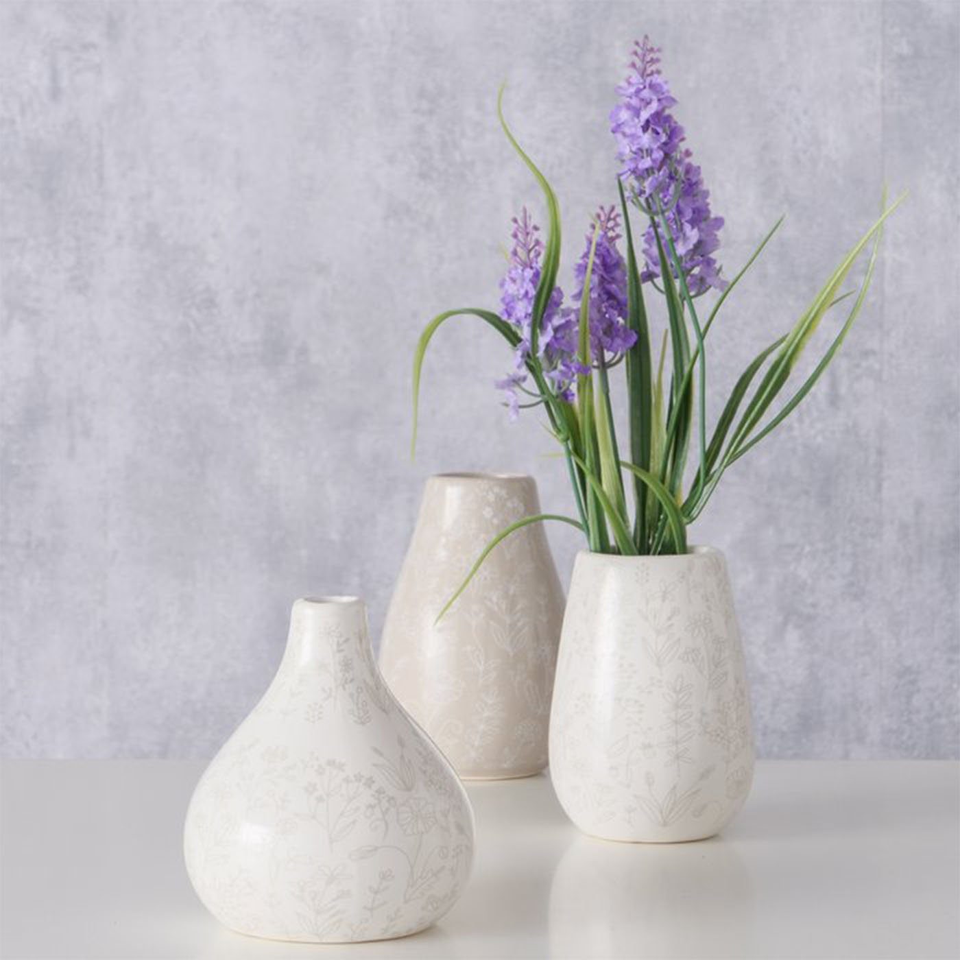 aus im Vase BOLTZE Keramik Weiß 3er Florales Design Set und Deko Dekovase Hellbraun