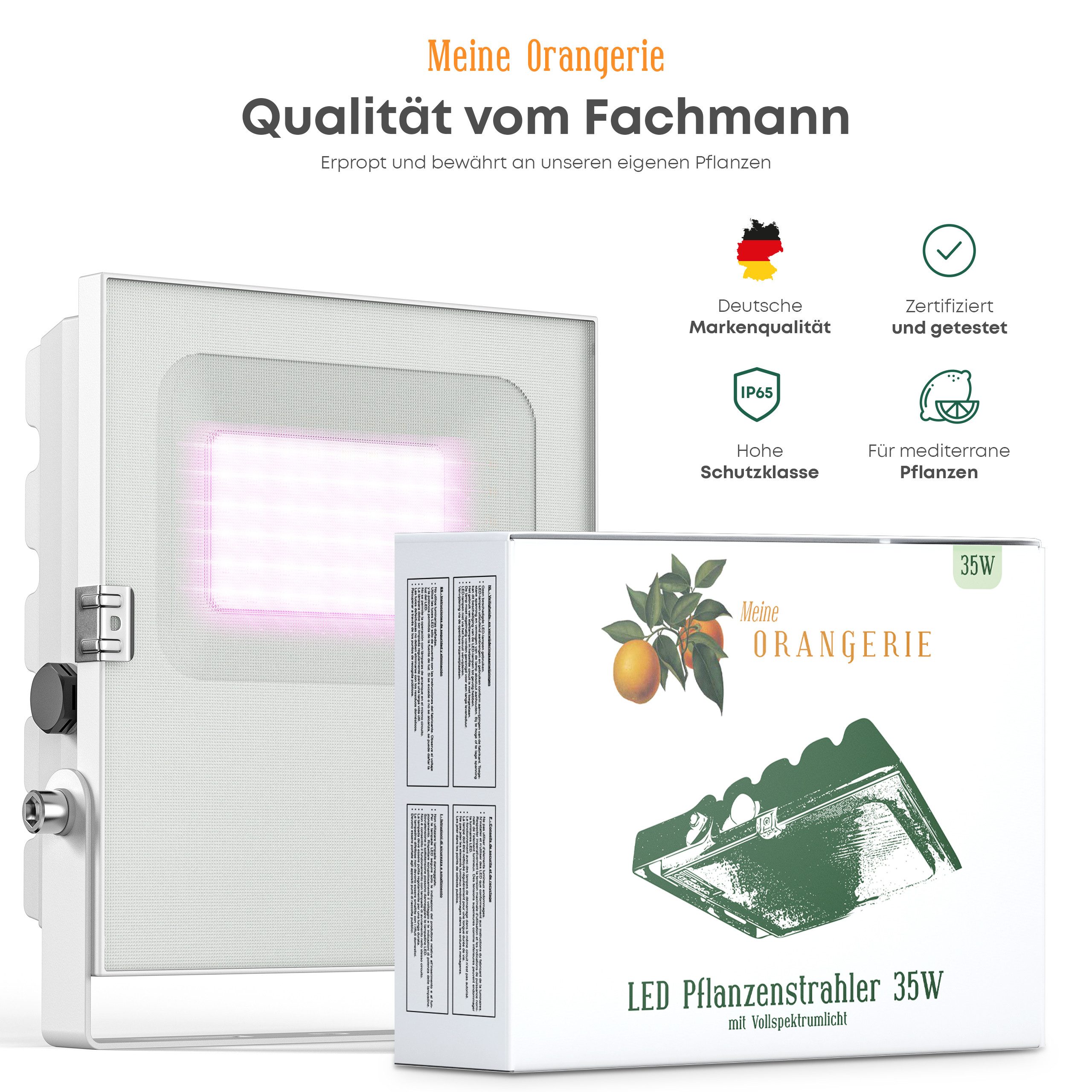 Meine Orangerie Pflanzenlampe 35W LED-Spezialleuchte zur Überwinterung von Pflanzen, LED fest integriert, 400-750nm, LED-Pflanzenlampe Speziallichtquelle