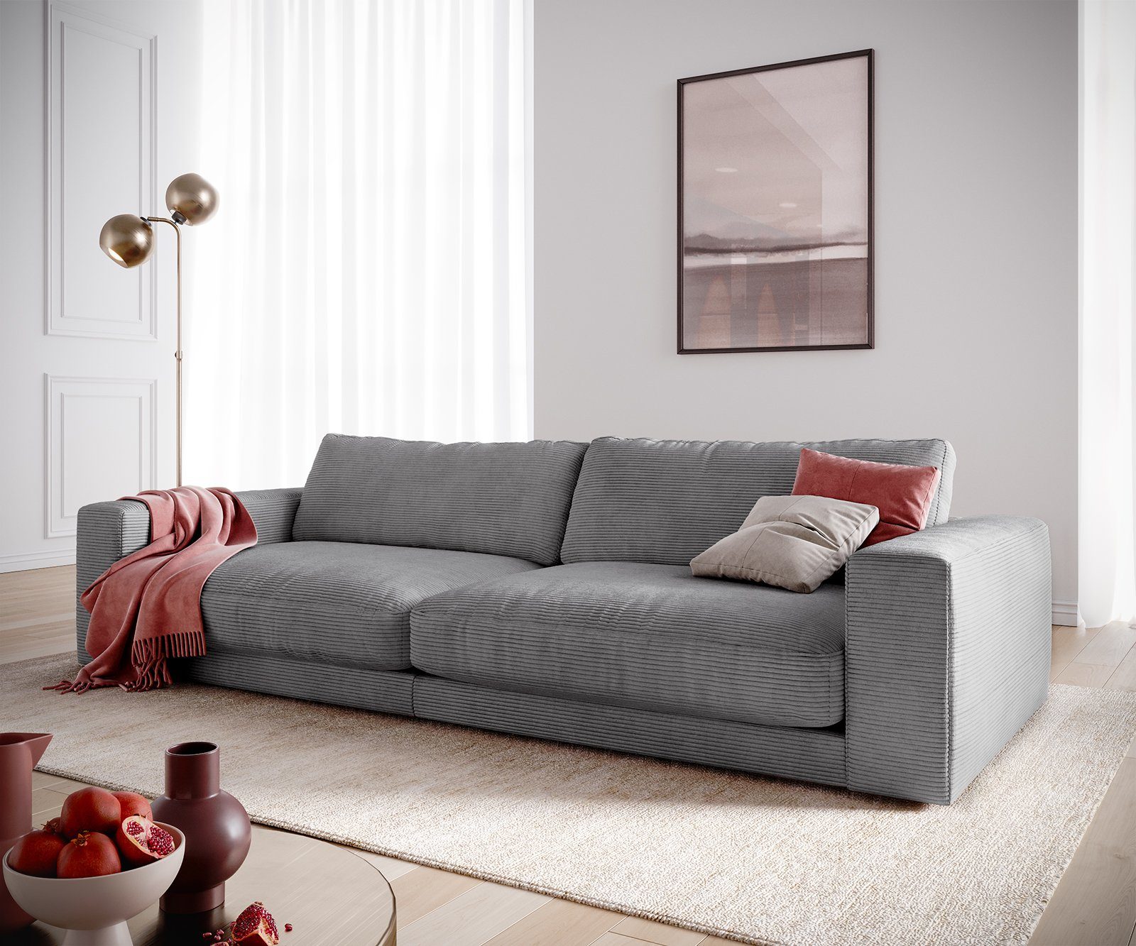 DELIFE Big-Sofa Cubico, Cord Anthrazit 290x120 cm Bigsofa