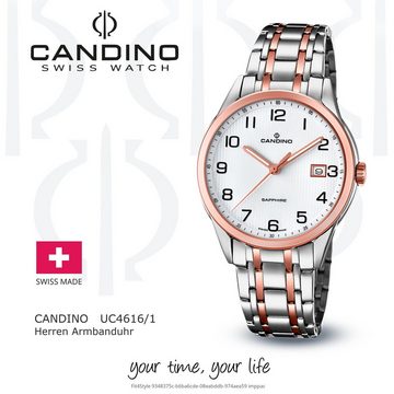 Candino Quarzuhr Candino Herren Uhr Analog C4616/1, (Analoguhr), Herren Armbanduhr rund, Edelstahlarmband roségold, silber, Elegant
