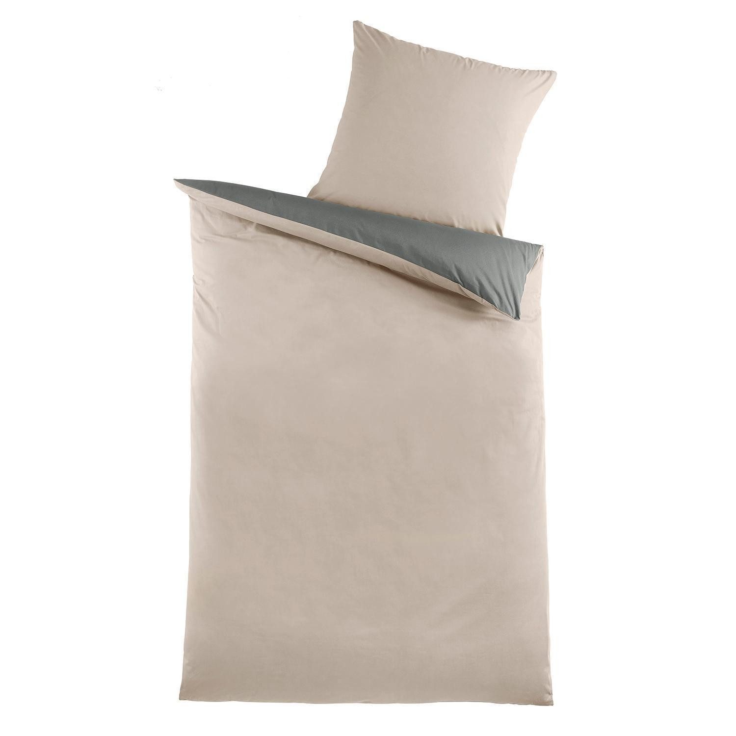 Holiday Heimtex Wendebettwäsche EXKLUSIV, Dunkelgrau, Sandfarben, Baumwolle, 2 teilig, mit Reißverschluss, B 135 x L 200 cm