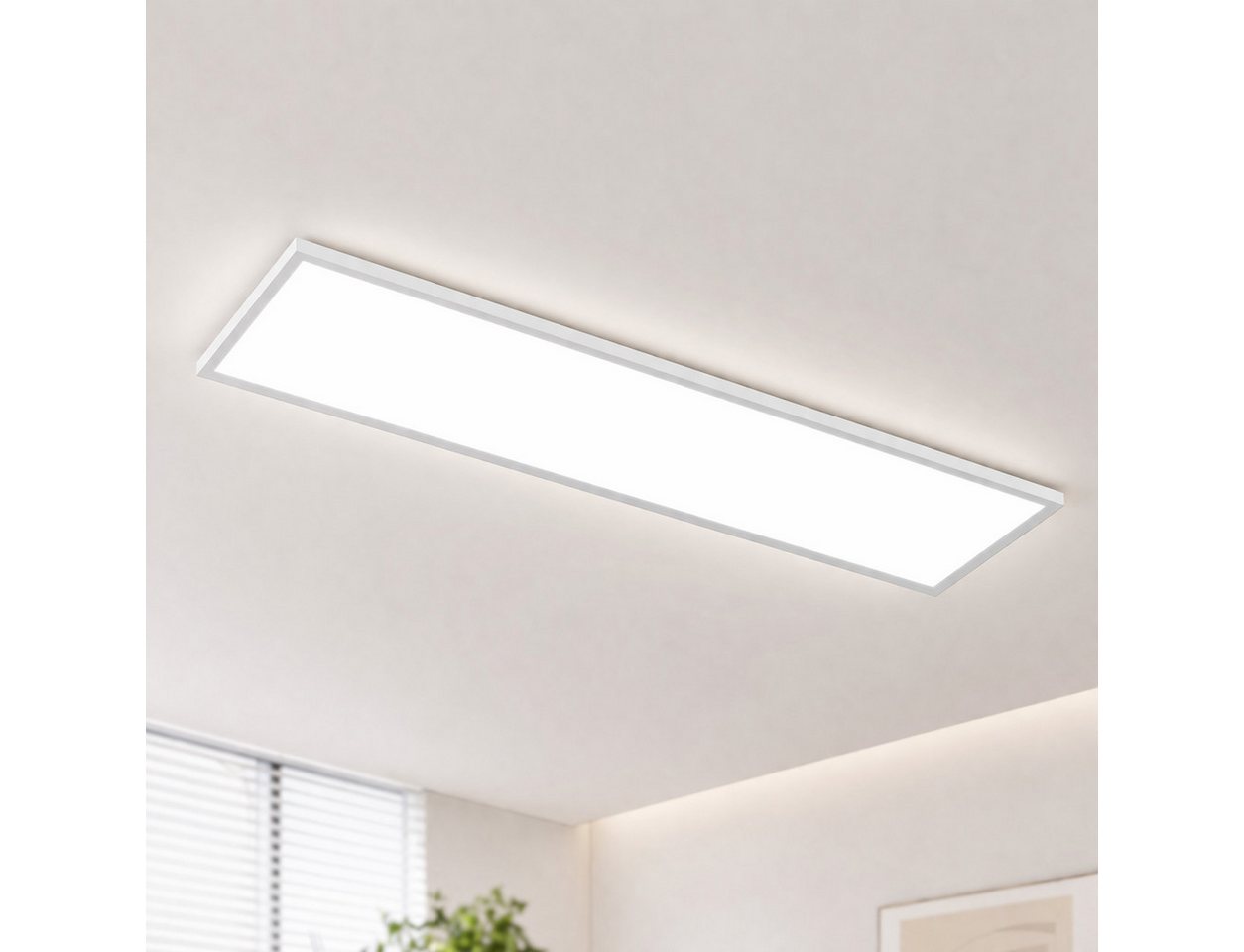 ZMH LED Deckenleuchte LED 3000-6500K dimmbar 100/120cm Schwarz/Weiß Deckenlampe, Augenschutz, LED fest integriert, warmweiß, neutralweiß, kaltweiß, 40W Rechteckig 4100LM Timer Memory Bürolampe