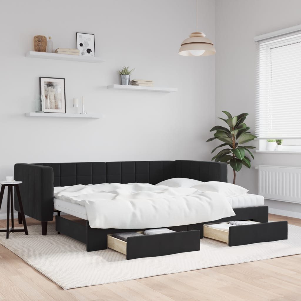 Bett Ausziehbares 2-in-1 Tagesbett Schwarz 223x192,5x68 cm