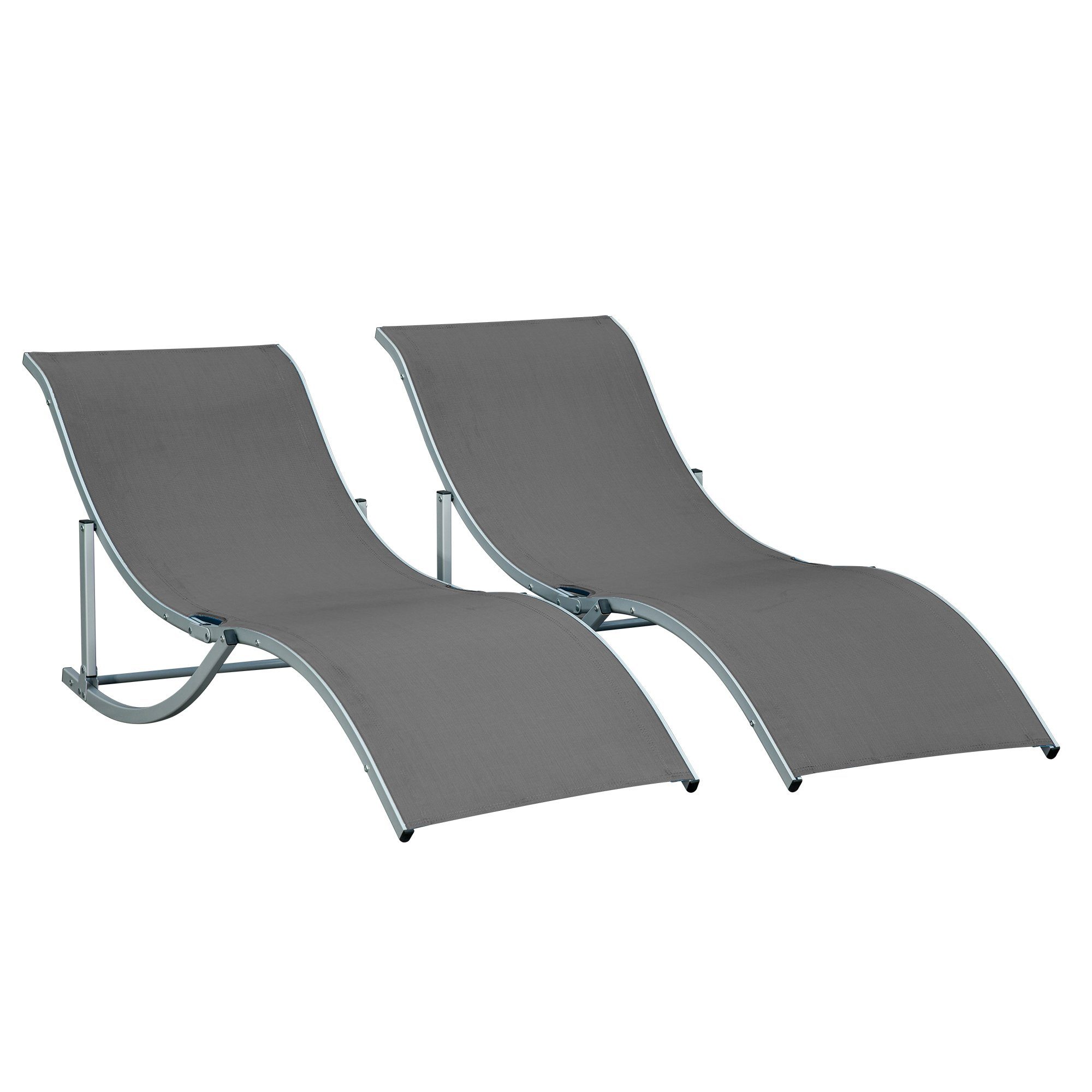 Outsunny Gartenliege ergonomisch Aluminium Texteline Dunkelgrau, Set, 2 St., Relaxliege, 165L x 61B x 63H cm