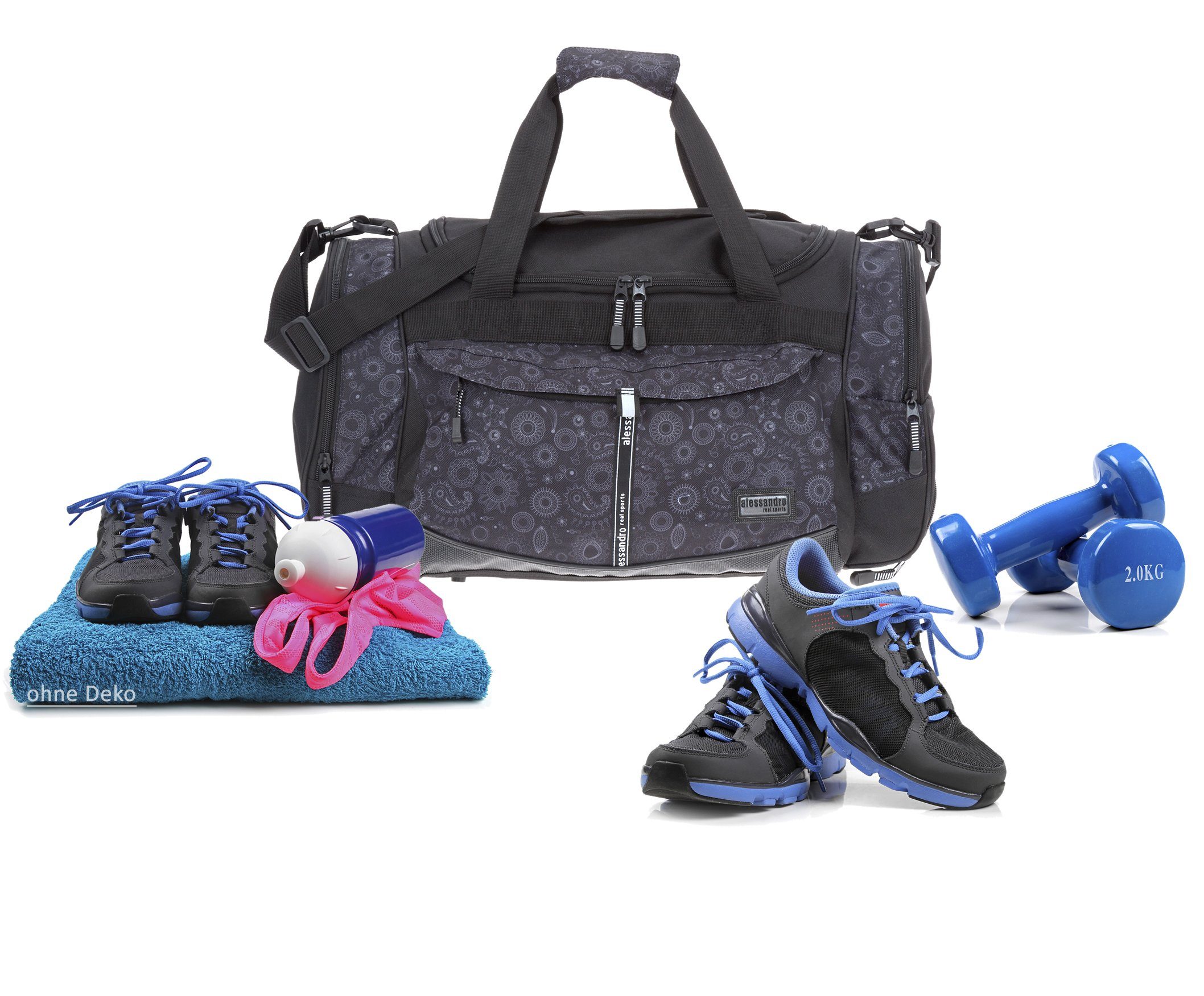 Alessandro Salvatore Sporttasche Damen Gym Mate 724, Reisetasche Sport Tasche Schuhfach Vortasche 55 cm 45 L