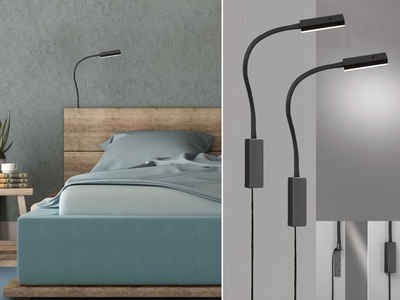 FISCHER & HONSEL LED Leselampe, LED fest integriert, Warmweiß, 2er SET Bett-Leuchten Wand-Montage, Schwanenhals-Lampen dimmbar
