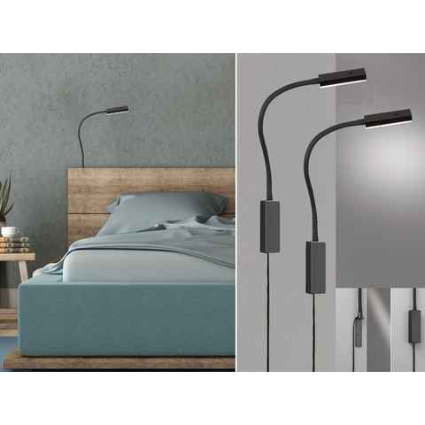 FISCHER & HONSEL LED Leselampe, LED fest integriert, Warmweiß, 2er SET Bett-Leuchten Wand-Montage, Schwanenhals-Lampen dimmbar