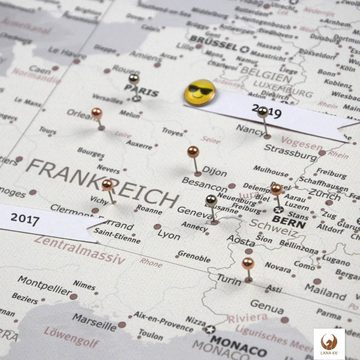 LANA KK Leinwandbild Europakarte Pinnwand zum markieren von Reisezielen, deutsche Beschriftung