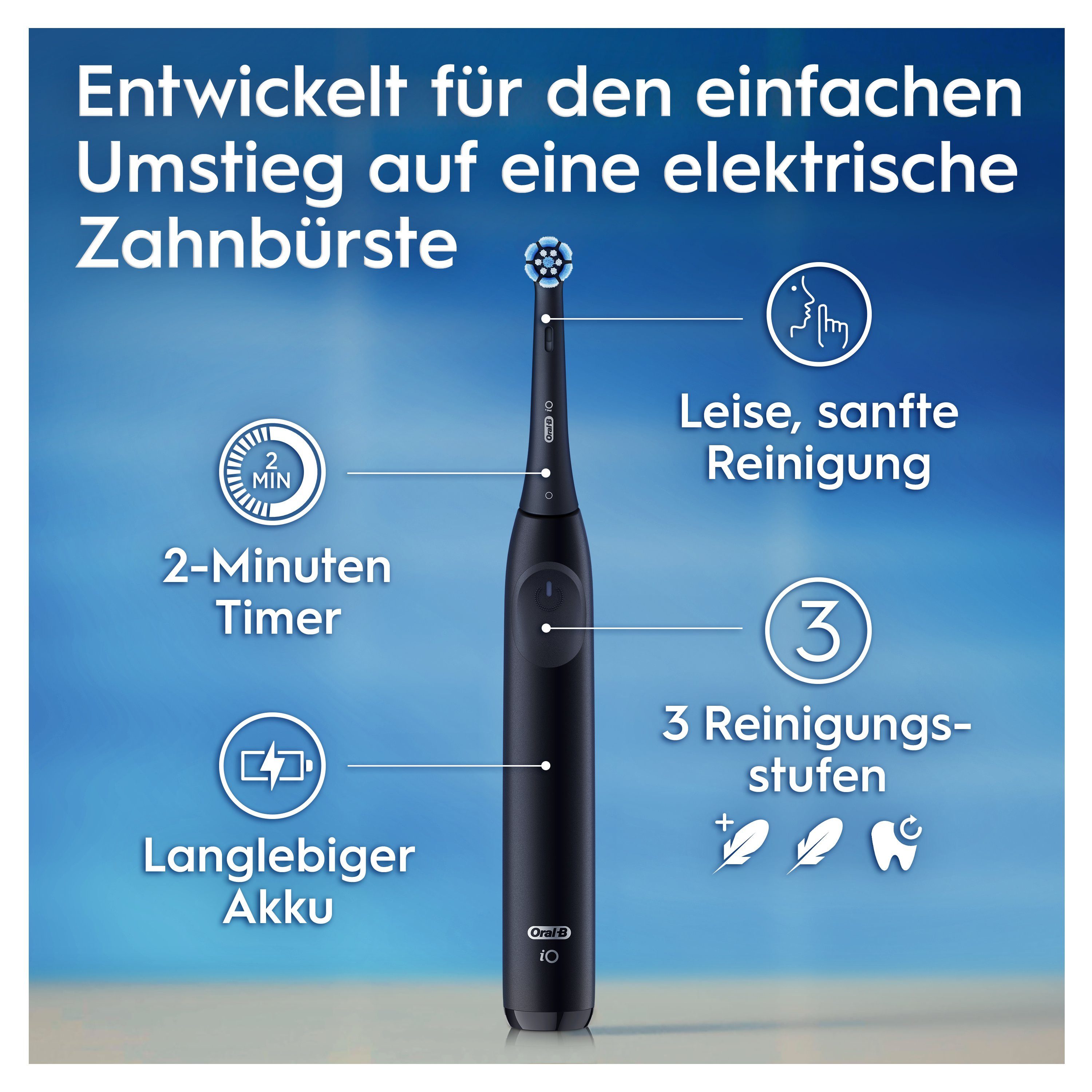 Oral-B Elektrische Zahnbürste iO Series 2, Aufsteckbürsten: 1 St., für die sanfte Reinigung, Reise-Etui