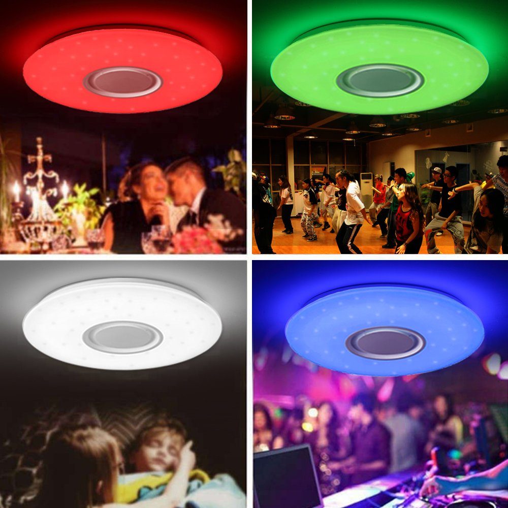 Farbwechsel, style fest dimmbar, Fernbedienung Farbwechsel, und LED home Lampe, APP-Steuerung, Bluetooth integriert, cm und Farbwechsel, Sternenhimmel, mit Deckenleuchte, RGB Dimmbar LED Lautsprecher Ø40