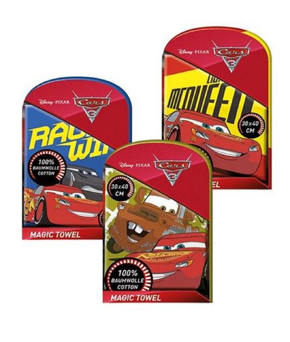 CRAZE Handtuch Set Magisches Waschlappen / Zauberhandtuch Lightning McQueen Cars, (3-St), Kinder Handtücher / Mitgebsel / Ideal als Geschenk