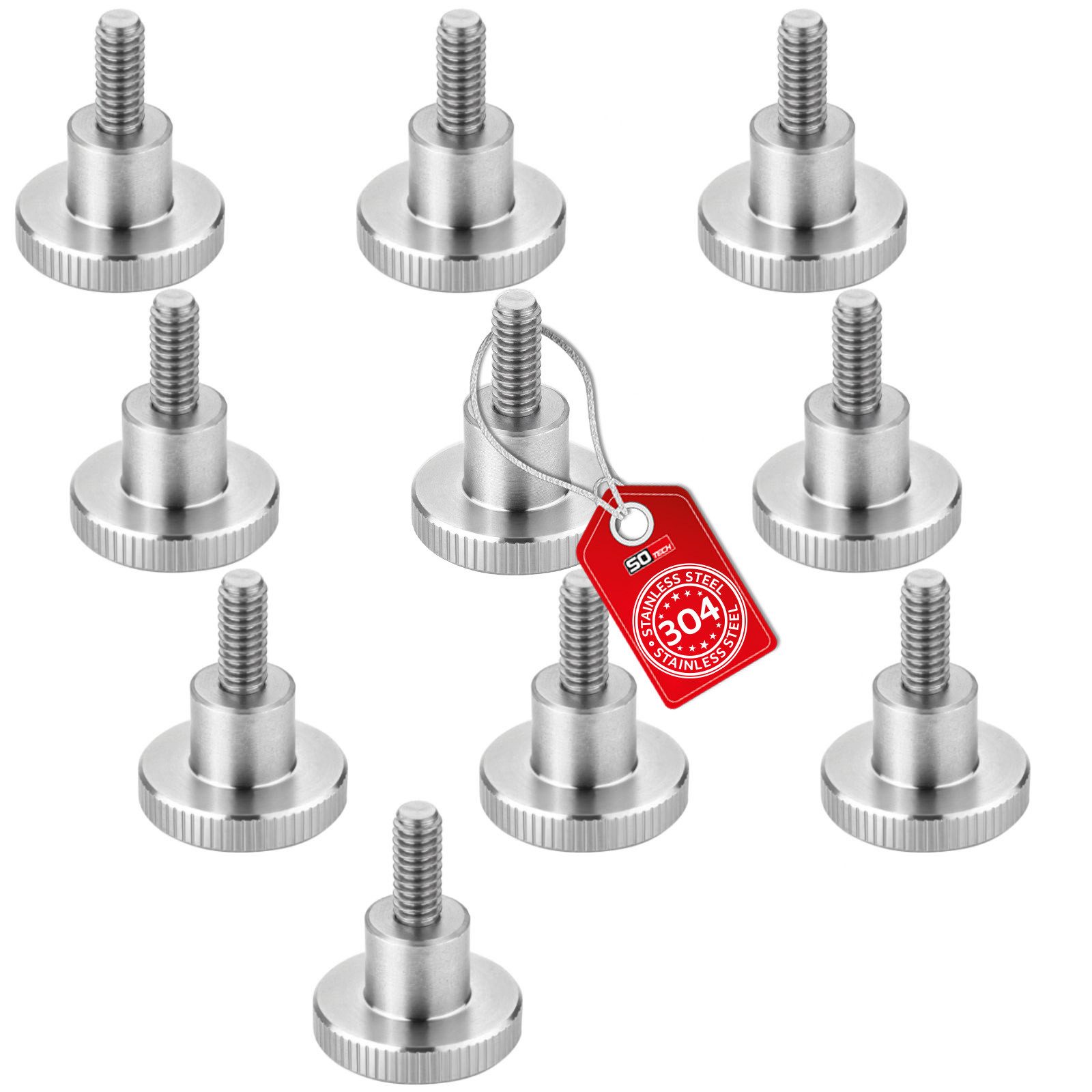 SO-TECH® Schraube Rändelschrauben M3-M10 DIN 464 Edelstahl V2A (SS304), (10 St), M8 x 12 mm, hohe Ausführung mit Schaft