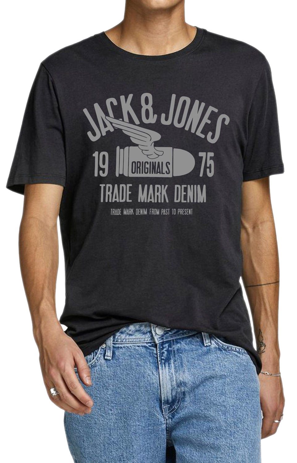 Jack & Jones Print-Shirt Regular Fit T-Shirt mit Rundhalsausschnitt OPT7 Black