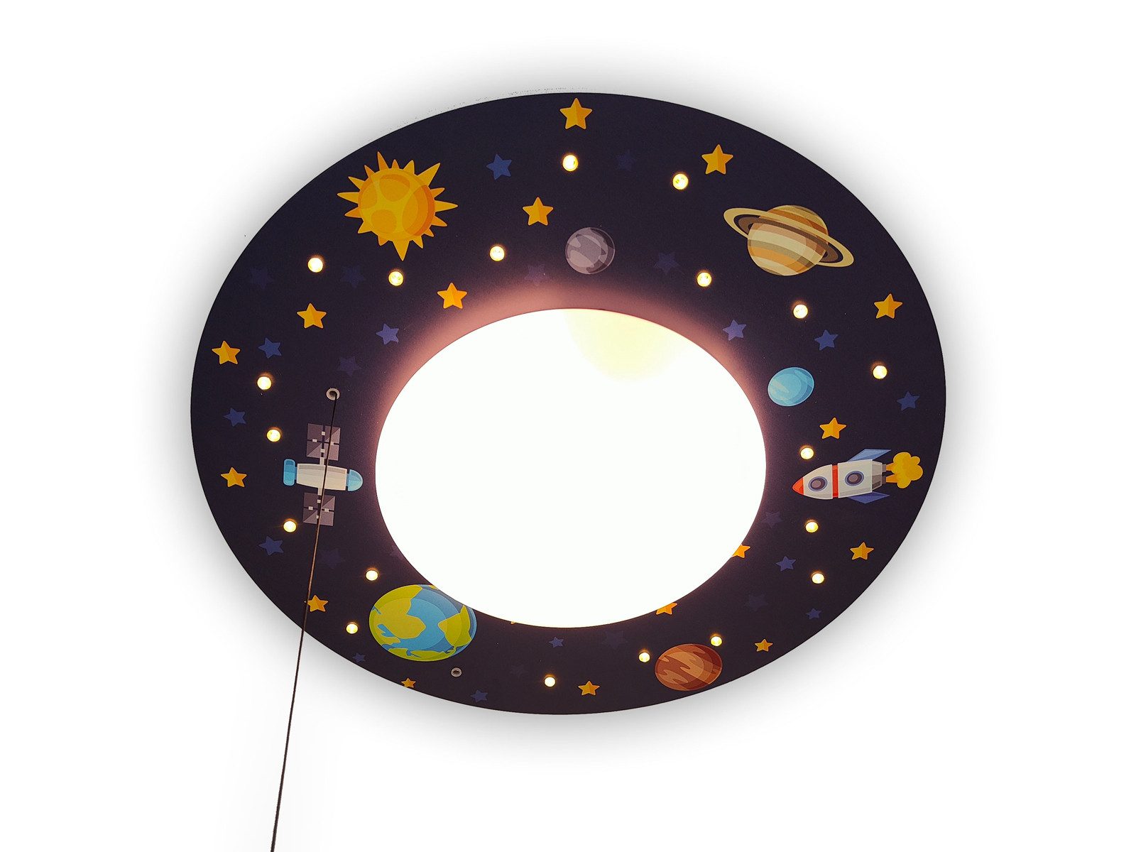 niermann LED Deckenleuchte, Dimmfunktion, LED wechselbar, Über Schalter in 3 Stufen dimmbar, Warmweiß, Coole Weltall Kinder-Lampe flach für die Decke im Jugendzimmer Ø 54cm