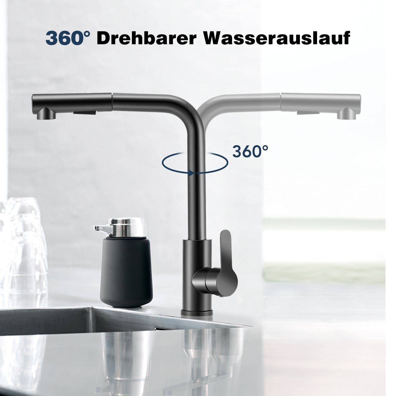 Strahlarten 360° Spültischarmatur Küchenarmatur Wasserhahn Ausziehbar 2 Drehbar LETGOSPT
