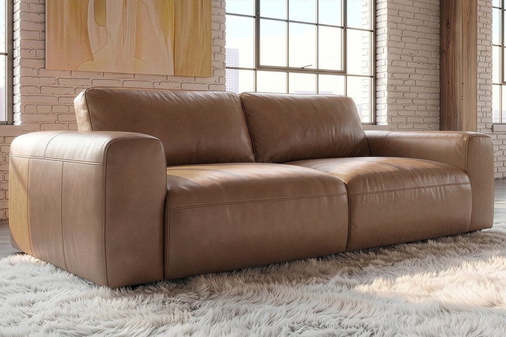 riess-ambiente 3-Sitzer BIG GEORGE 245cm cognac - Echtleder, Nosagefederung, FSC, Rundumbezug, Einzelartikel 1 Teile, Couch mit Ziernähten und inkl. Kissen - ideal für Wohn- & Schlafzimmer