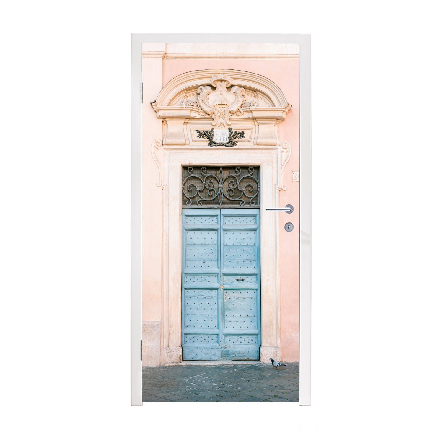 Türaufkleber, St), Rom - bedruckt, MuchoWow Blau Architektur, Tür Tür, Matt, - für (1 - Türtapete cm Fototapete 75x205