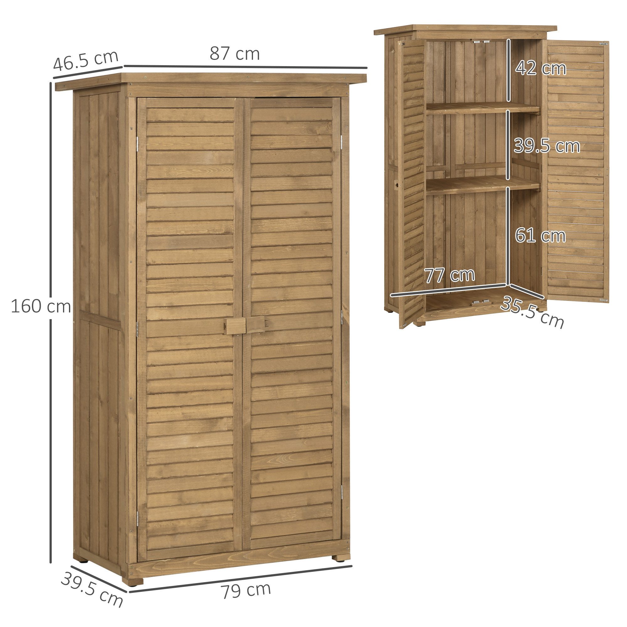Outsunny Gerätehaus mit Lamellentüren, 3 Regale, Wetterbeständig, BxT: 87x46.5 cm, (Gartenschrank, 2 St., Geräteschuppen), Wasserfestes Dach und gute Belüftung